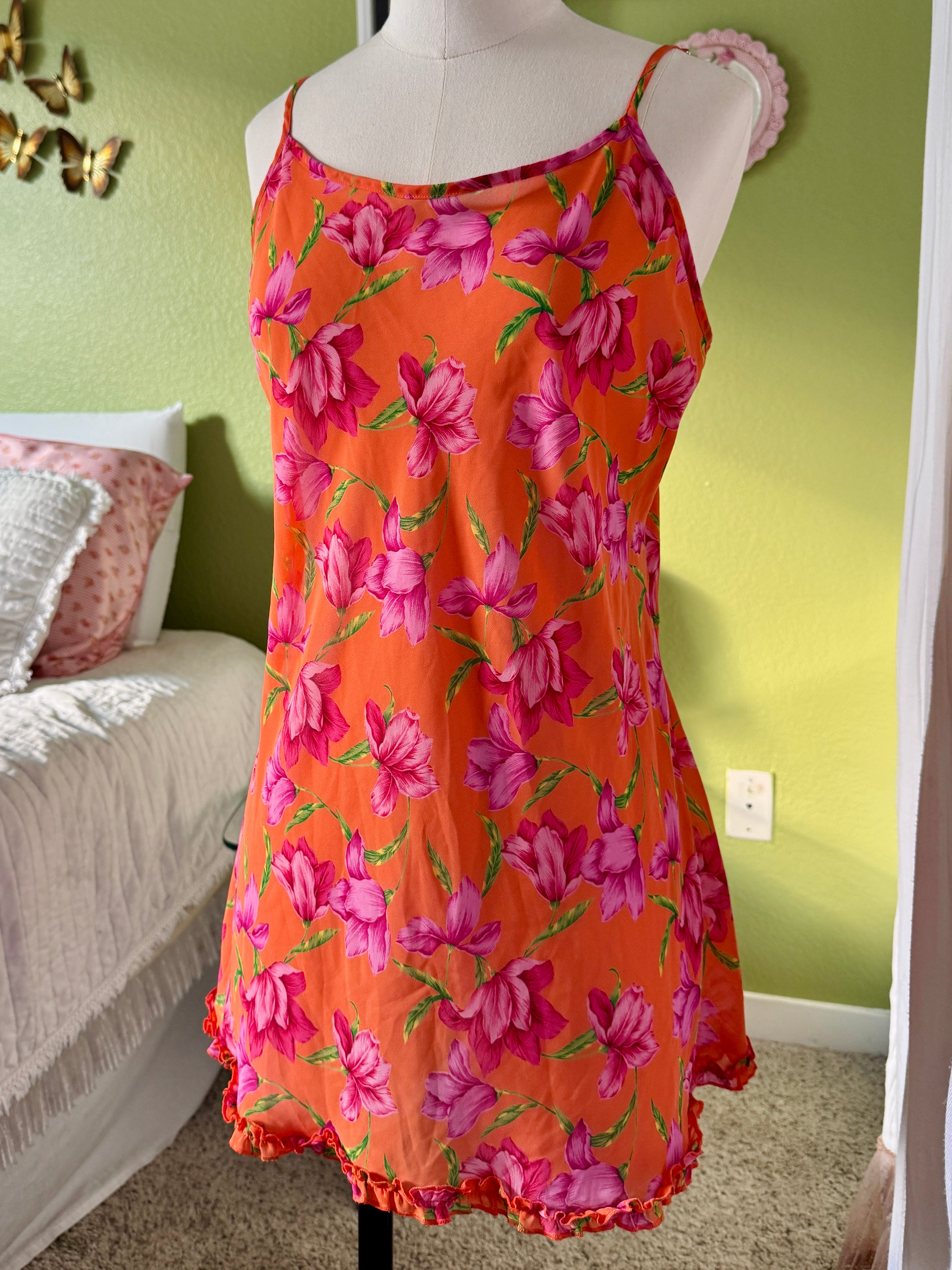 90s floral slip dress Sheer Orange & Pink Print Ruffle COOFANDY Men's Flannel Button 90s energy Spring26Sale Size:21-21.5-36-37