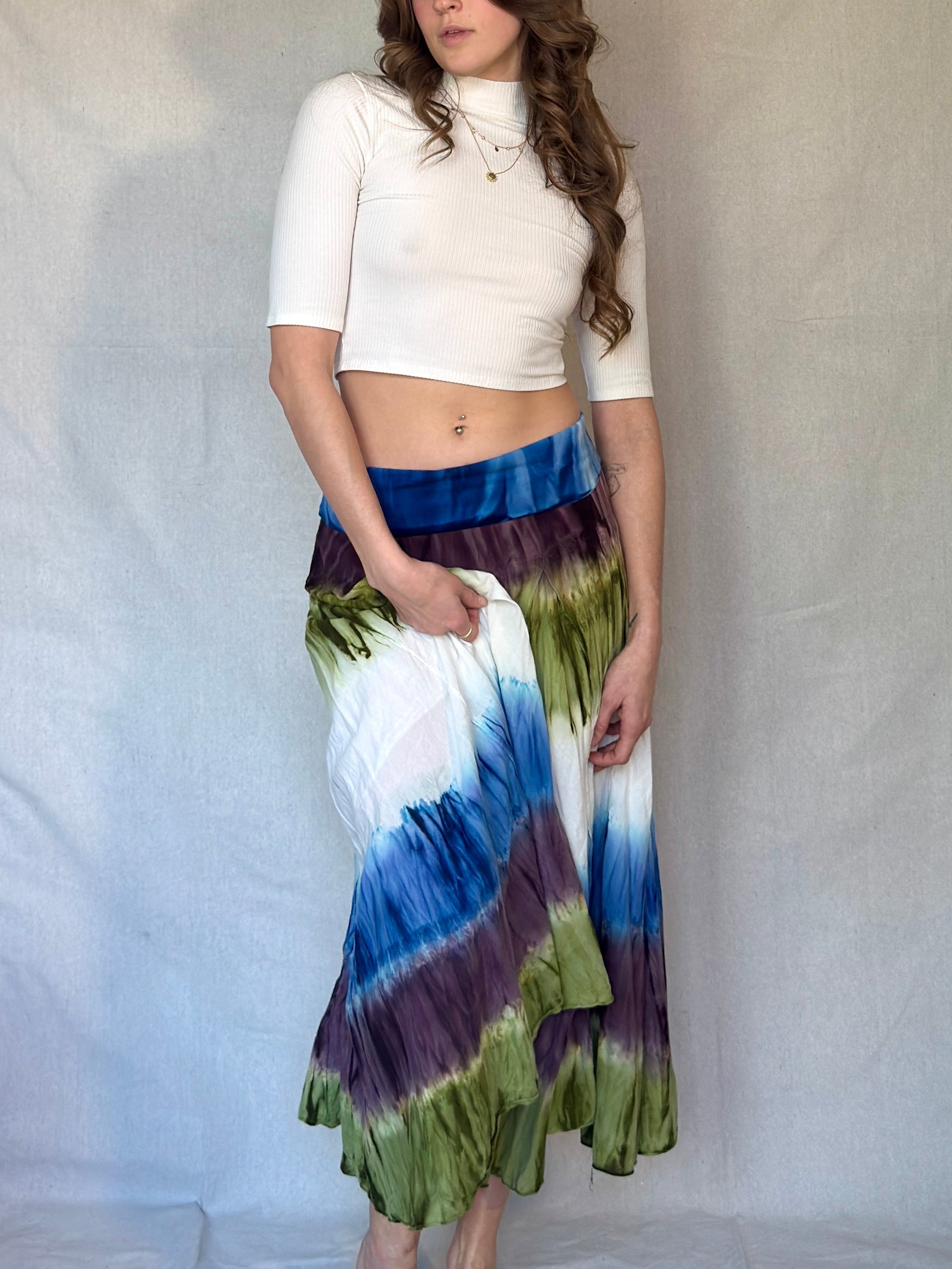 Vintage Flowy Tie Dye Midi Skirt