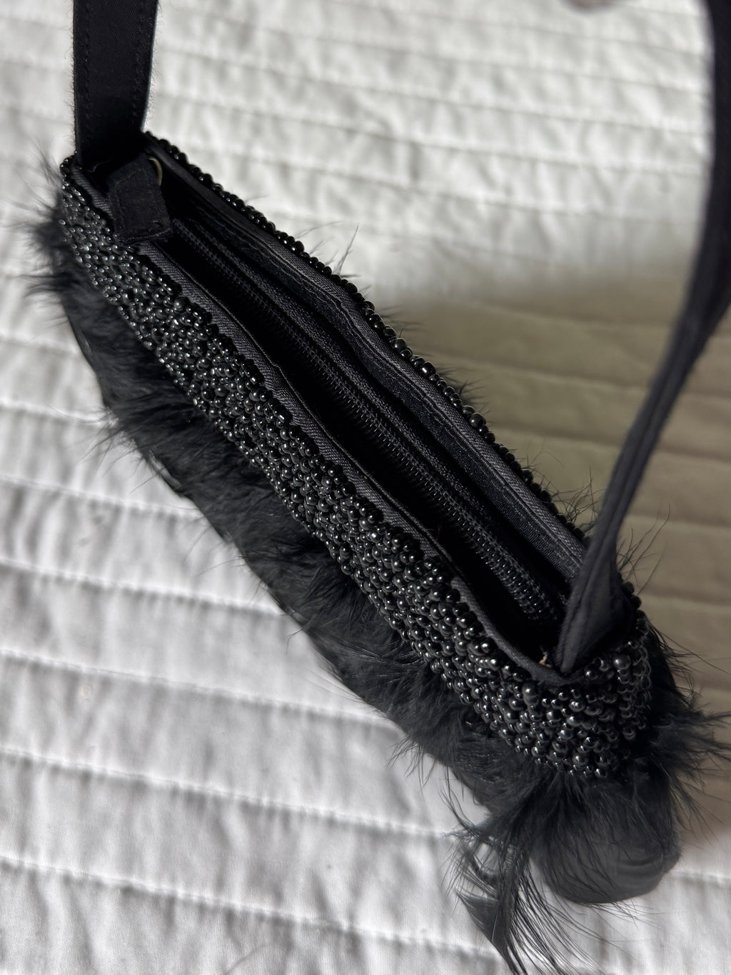 90s Black Beaded Feather Evening Handbag