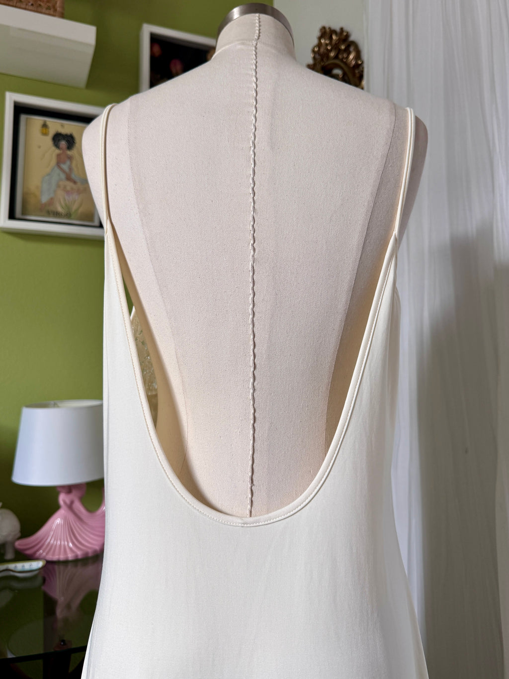 90s Cream Lace Scoop Neck Backless Whimsygoth Maxi Dress