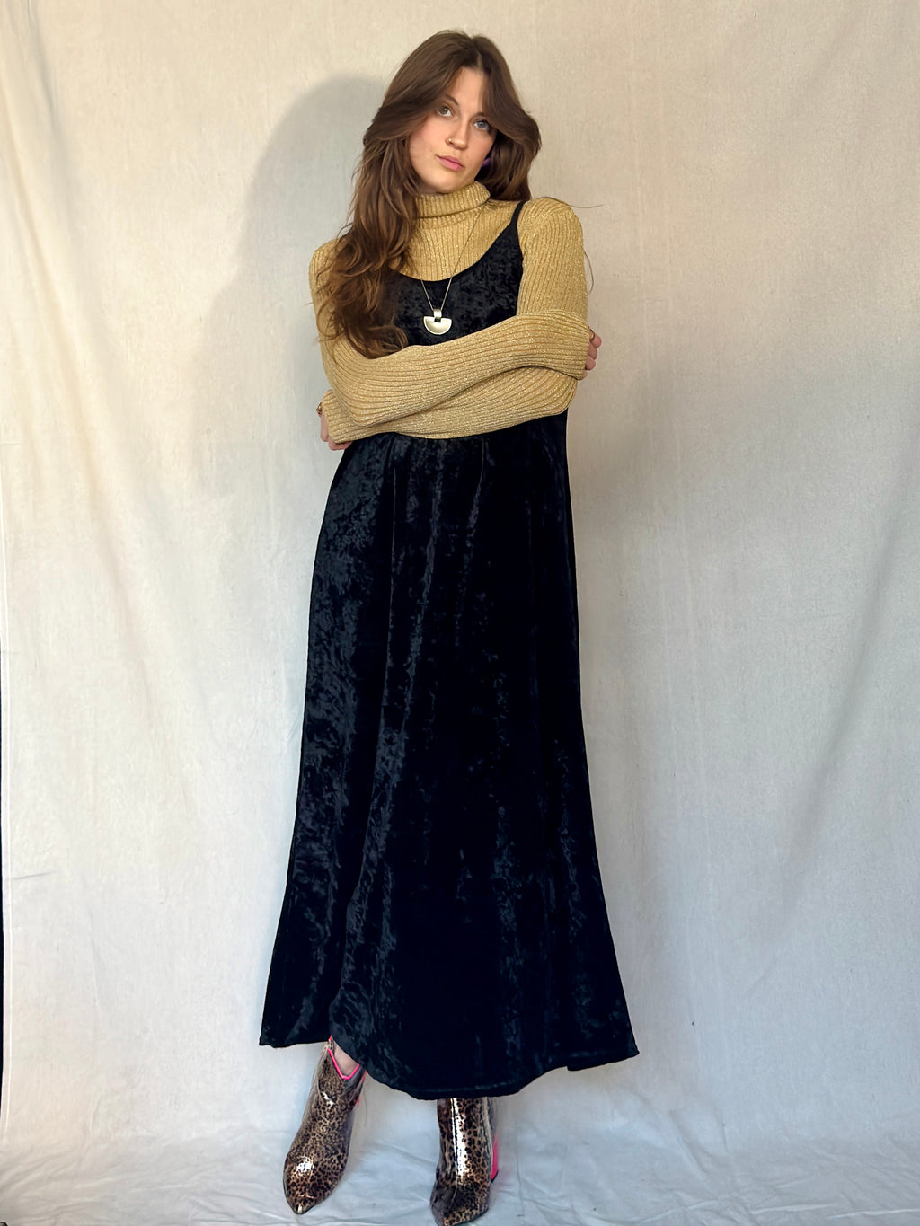 90s Strappy Crushed Velvet Maxi Dress