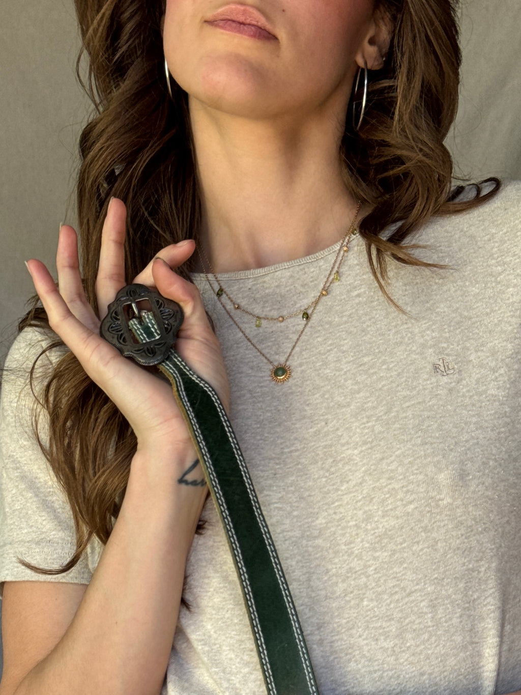 90s Green Leather Liz Claiborne Belt