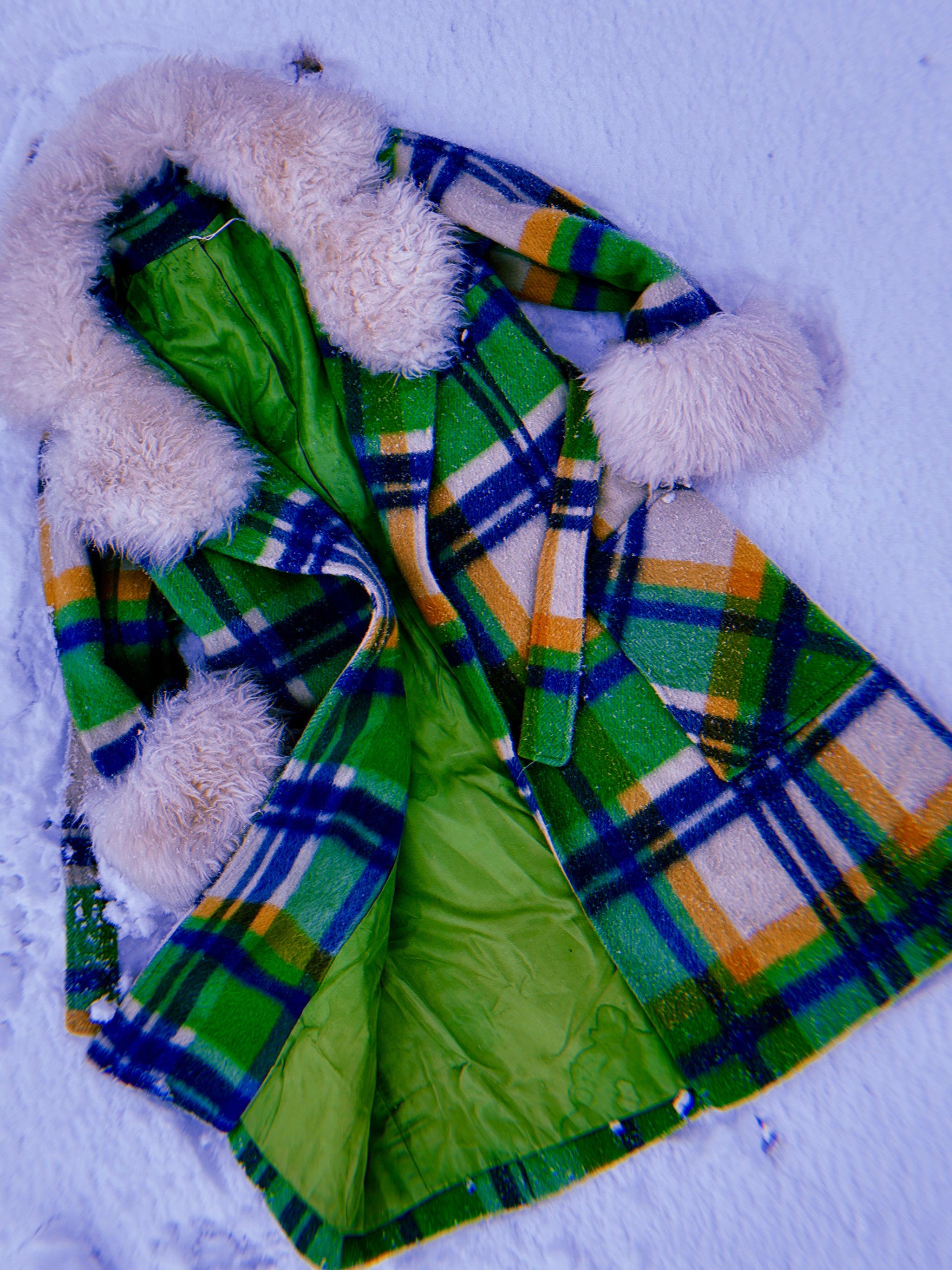 60s Union Made Green Plaid Wool Belted Coat