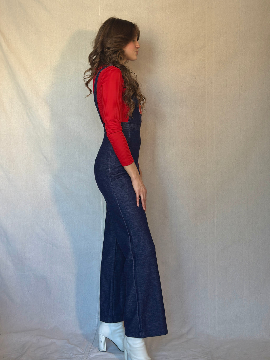 70s Red Apple Peter Pan Collar Overall Jumpsuit