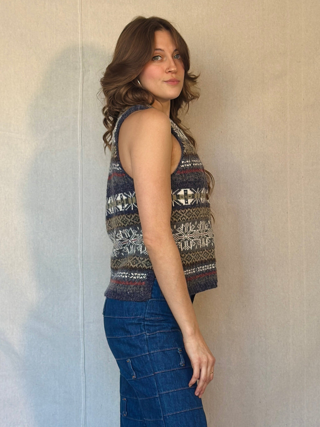 80s Fuzzy Button Up Sweater Vest