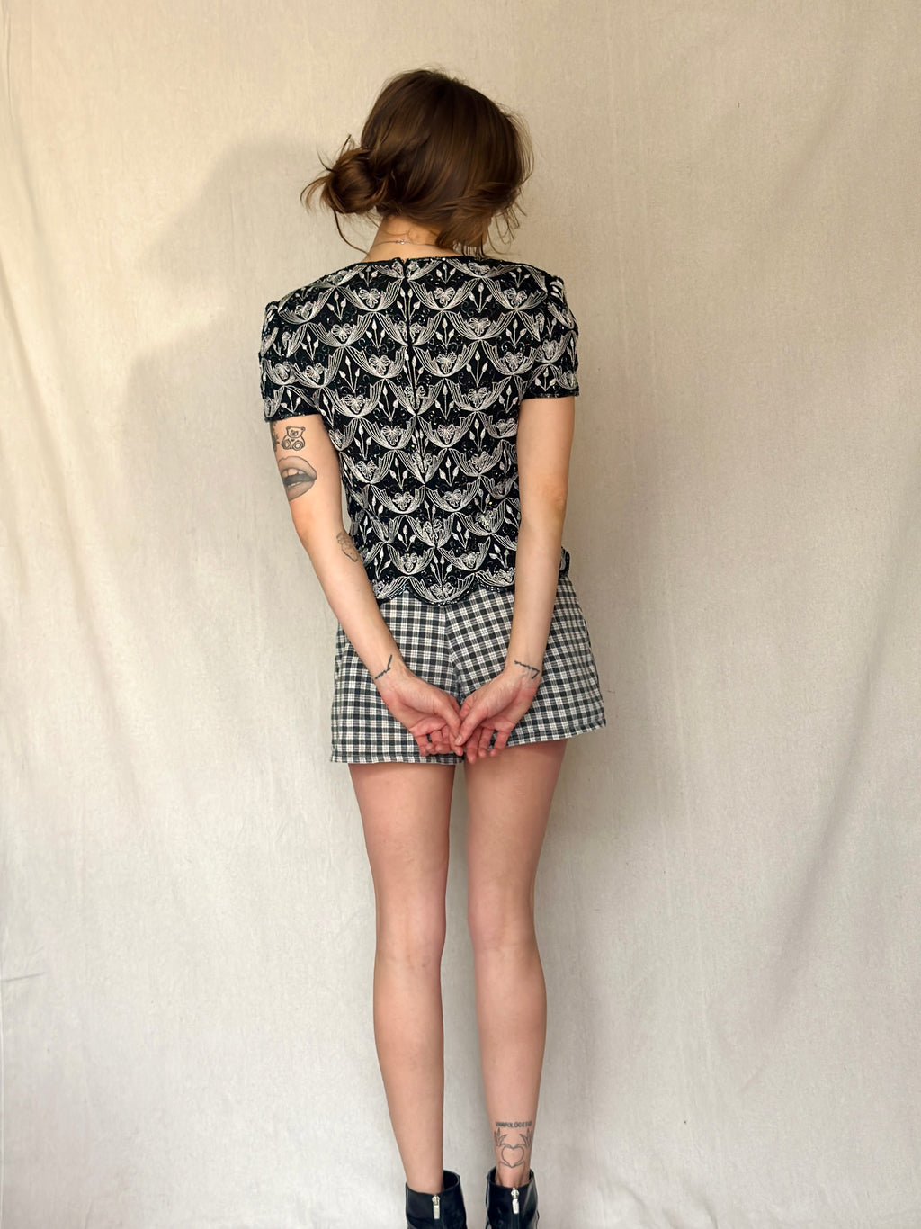 90s Silk Embroidered and Beaded Black Blouse