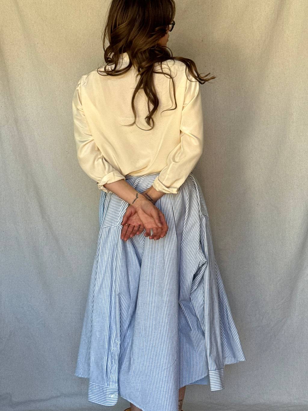 Repurposed Blue Pinstriped Button Up Skirt Set