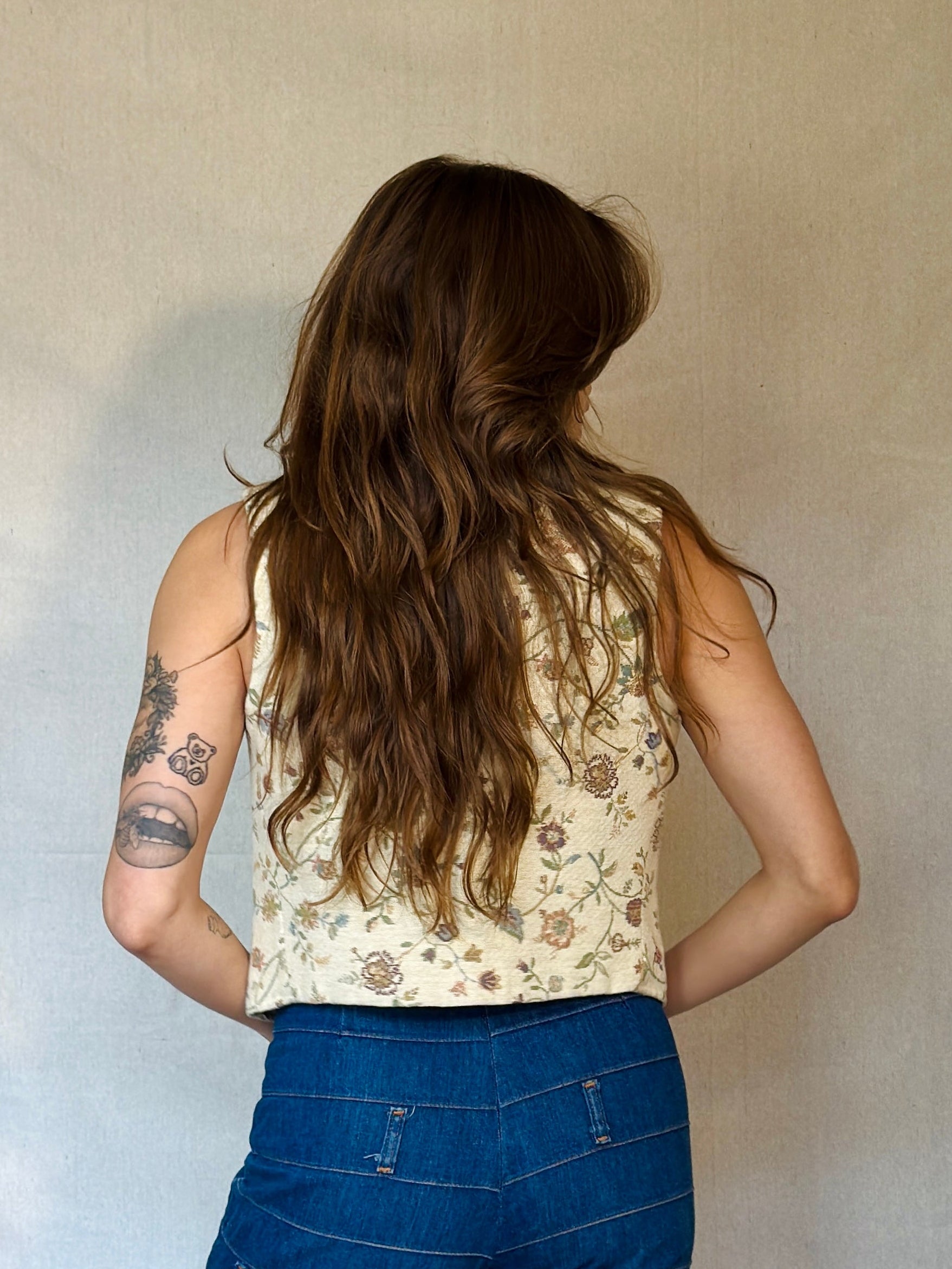 Vintage Cream Floral Tapestry Vest