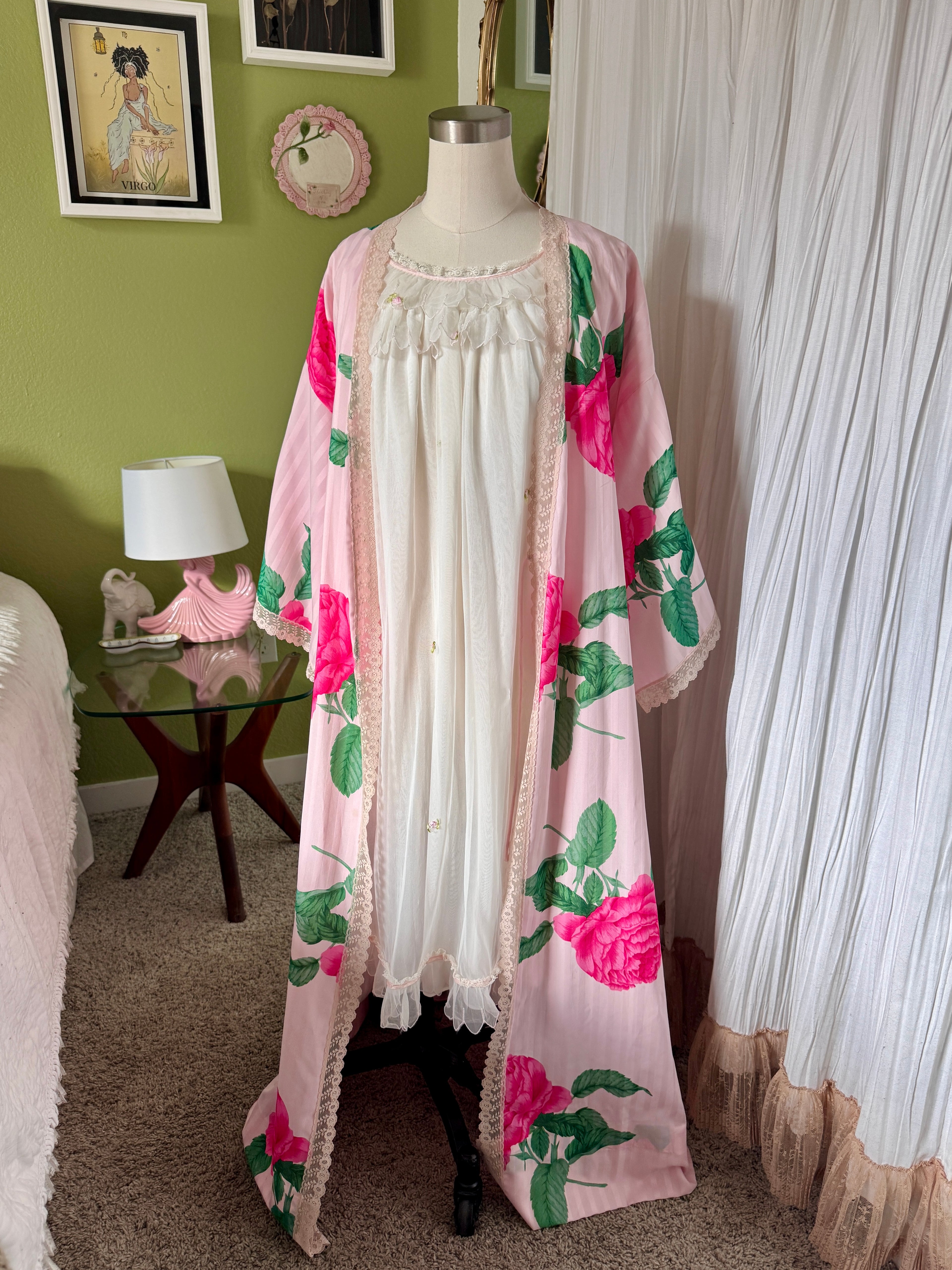 60s White Dreamy Rosette & Lace Babydoll Slip Dress