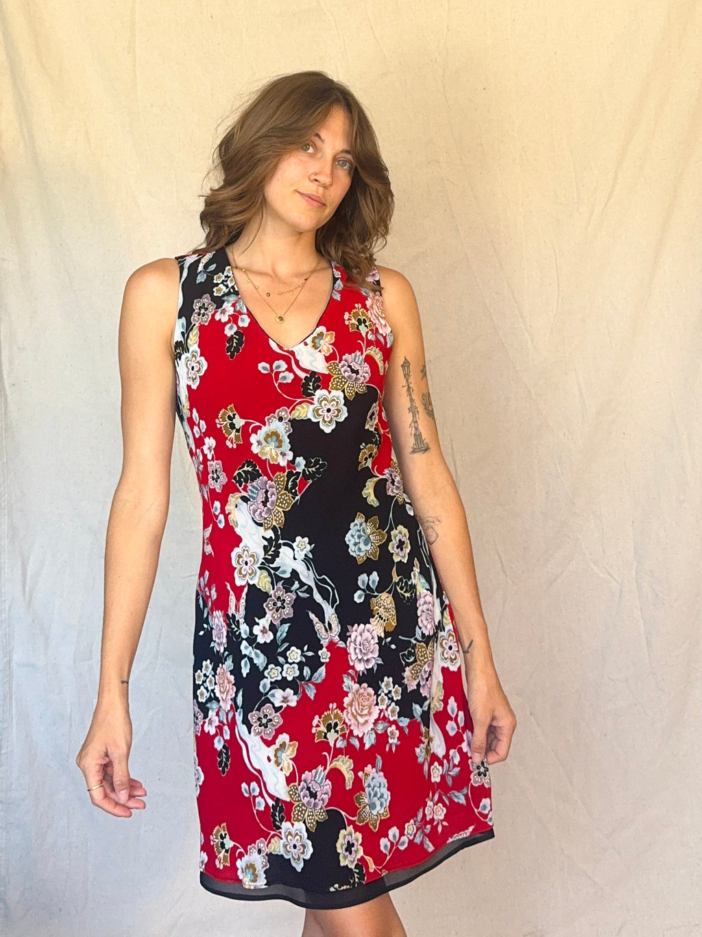 90s Black & Red Floral Butterfly Whimsigoth Chiffon Mini Dress