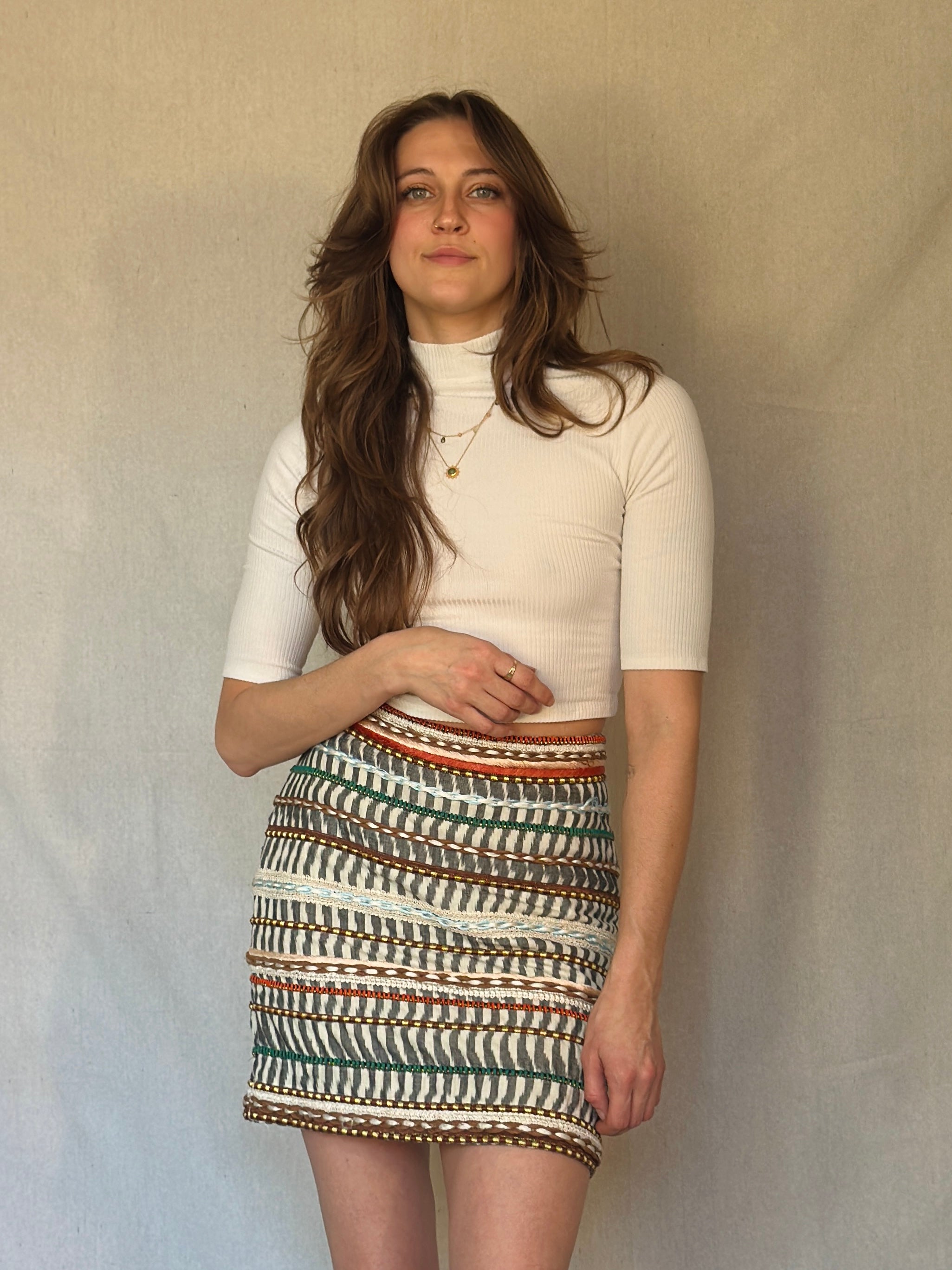 Embroidered Ikat Pencil Skirt (Modern)