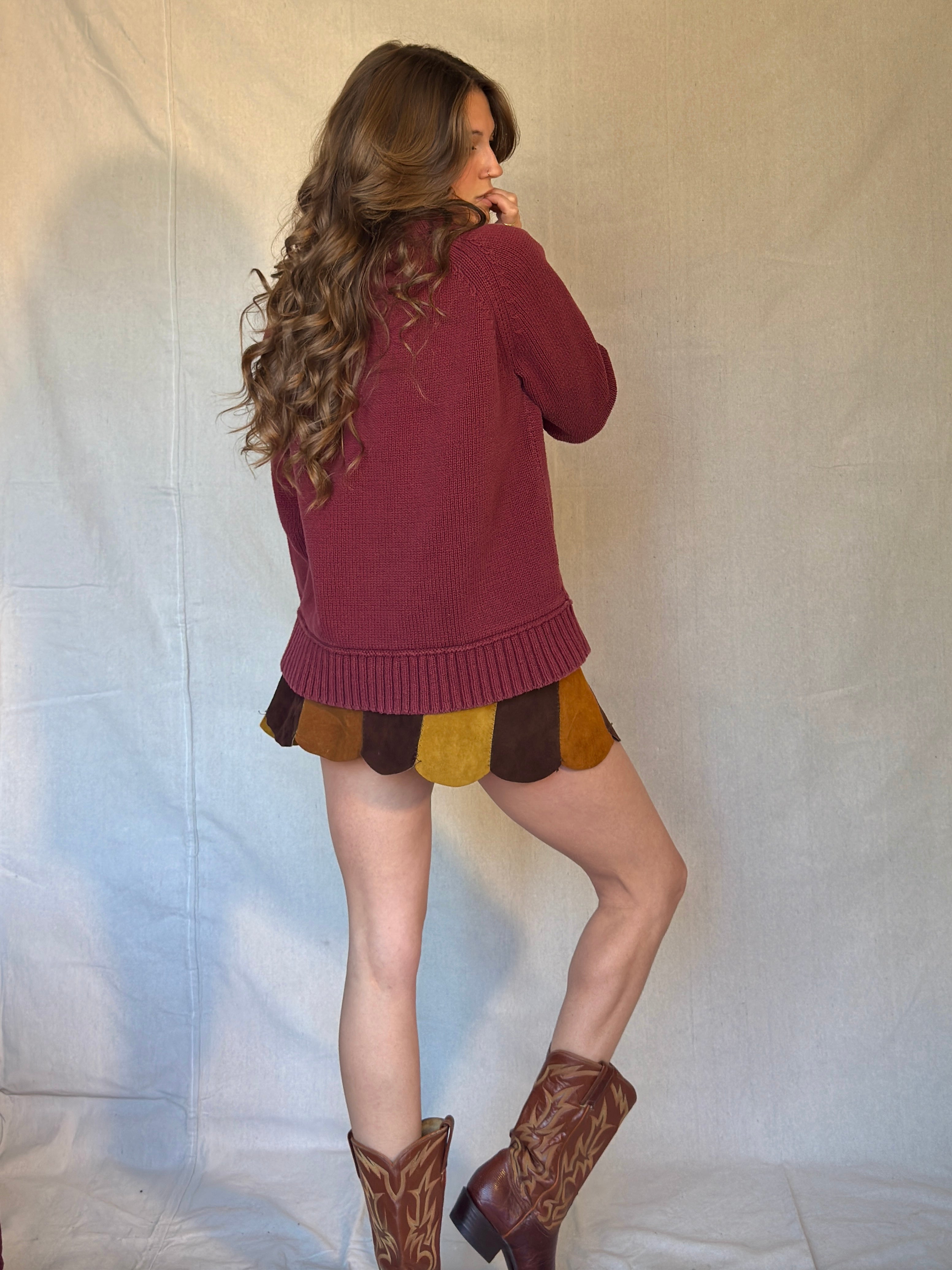 Boxy Burgundy LL Bean Cotton Knit Rollneck Sweater