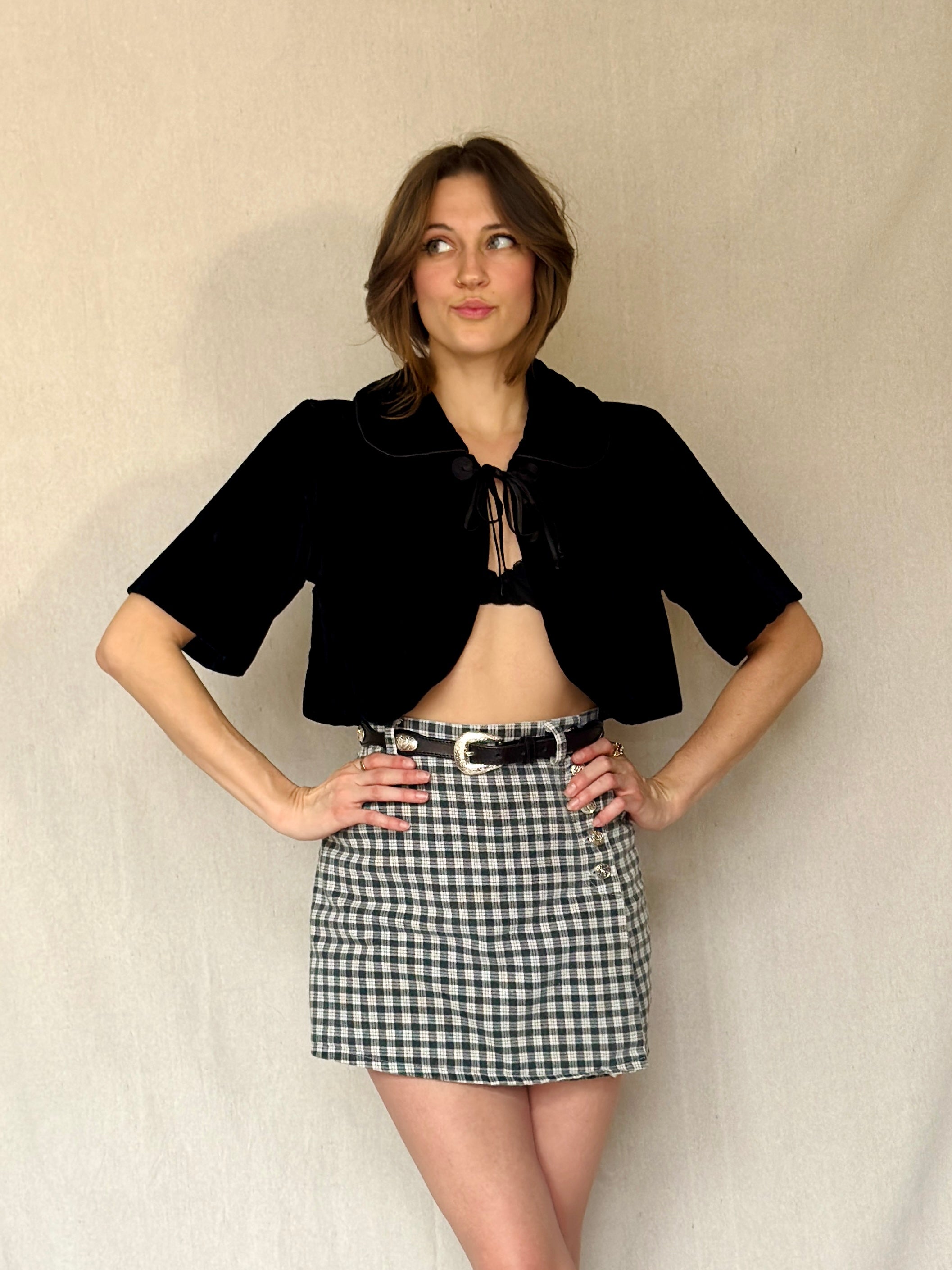 90s Black Velvet Bed Jacket