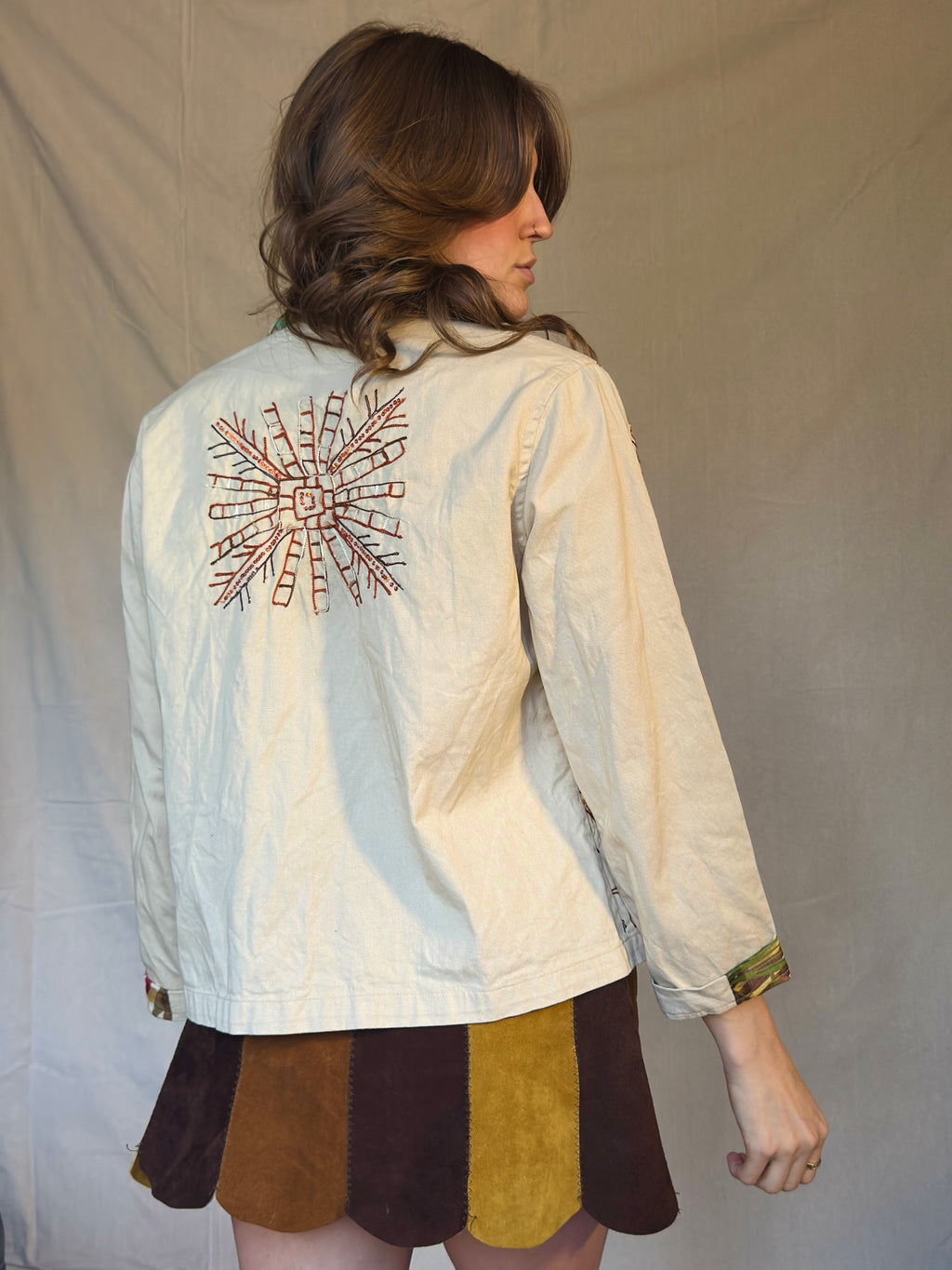 90s Light Brown Embroidered Jacket