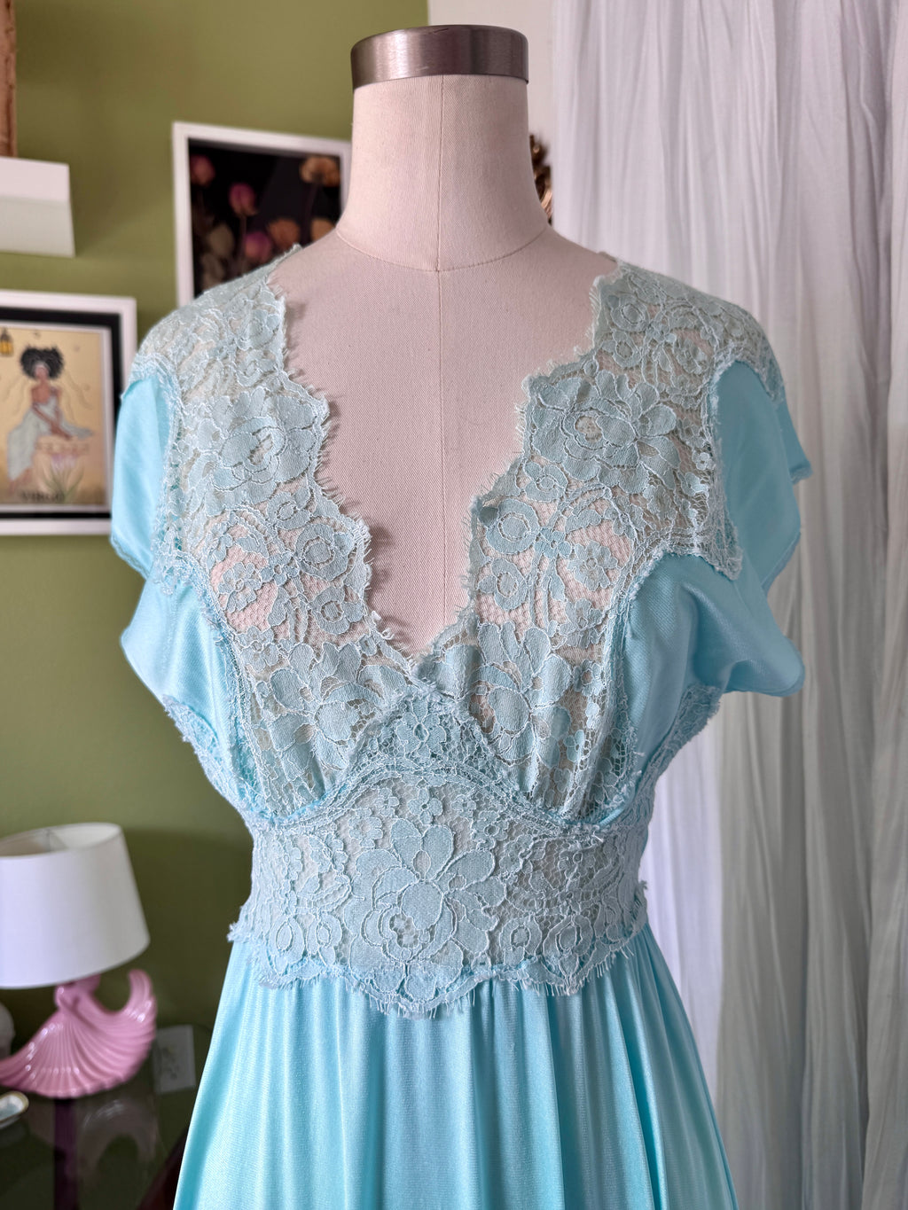 70s Turquoise Blue Nylon Neglige & Peignoir Set