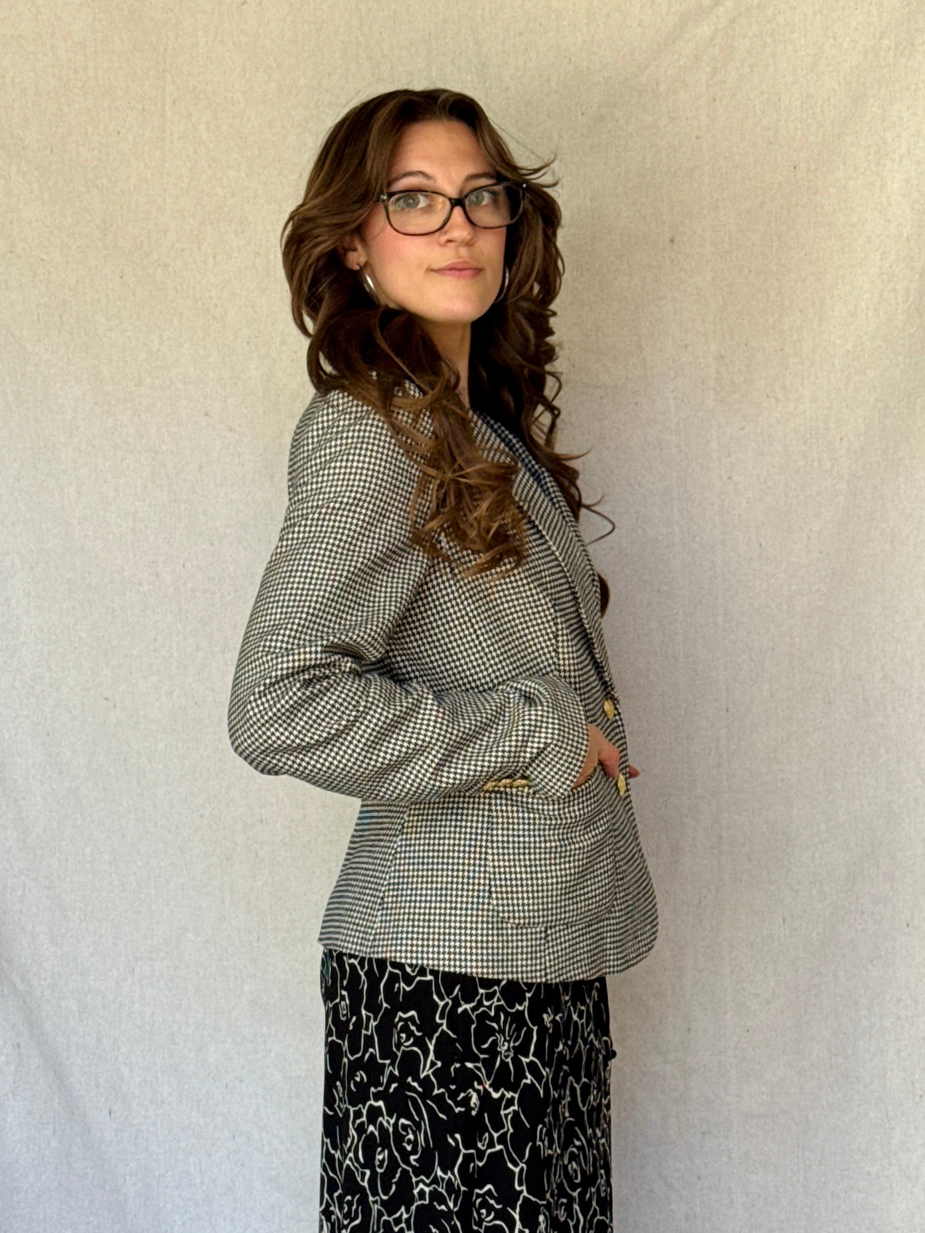 Black & White Houndstooth Cotton Blazer (Modern)