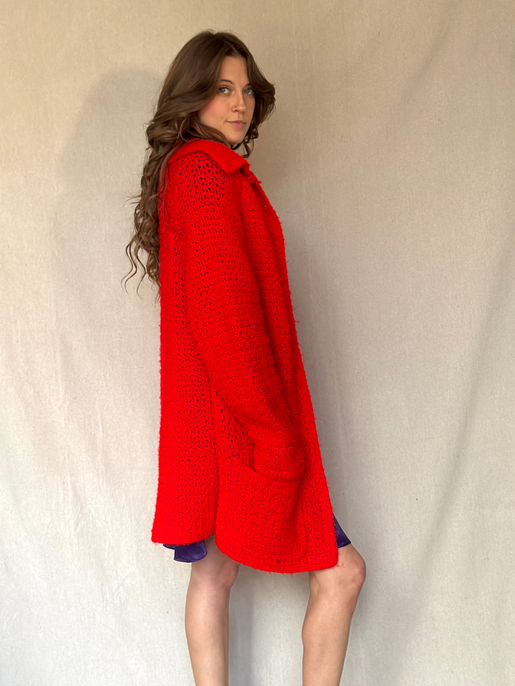 Bright Red Chunky Cardigan Sweater