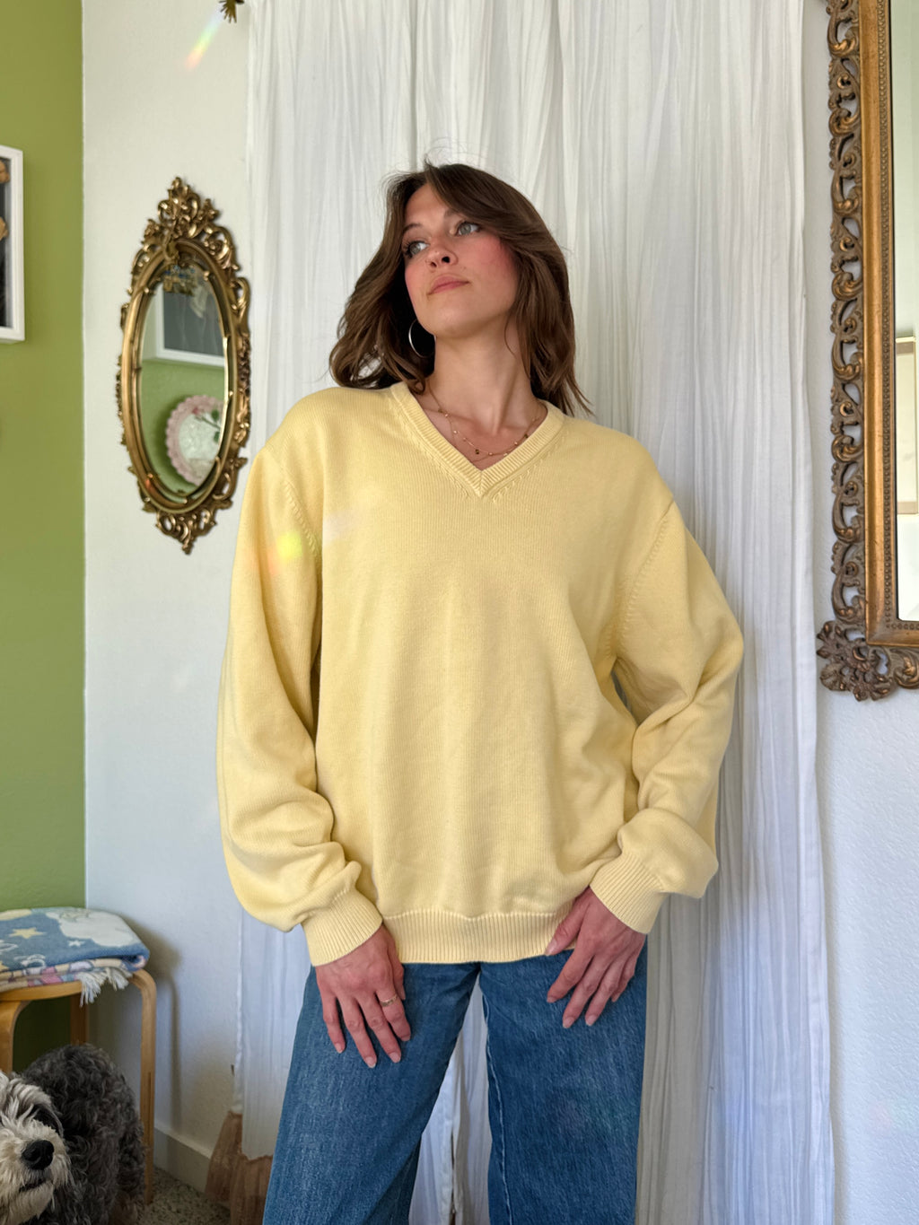 Y2K Soft Butter Yellow Cotton Sweater