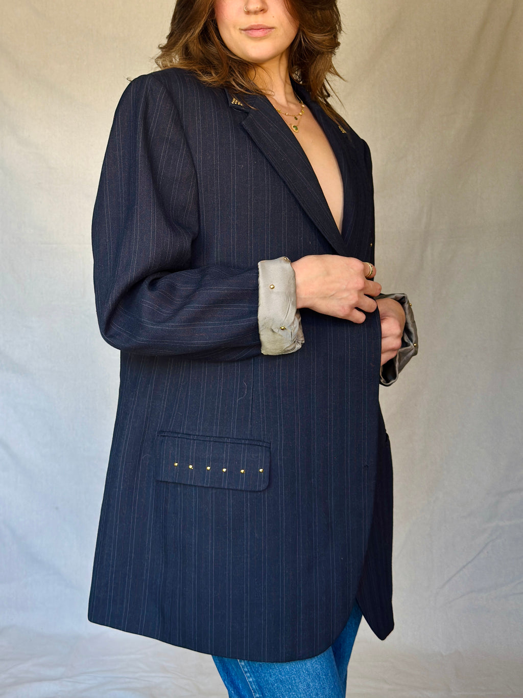 70s Star Studded Johnny Carson Navy Pinstripe Suit Jacket