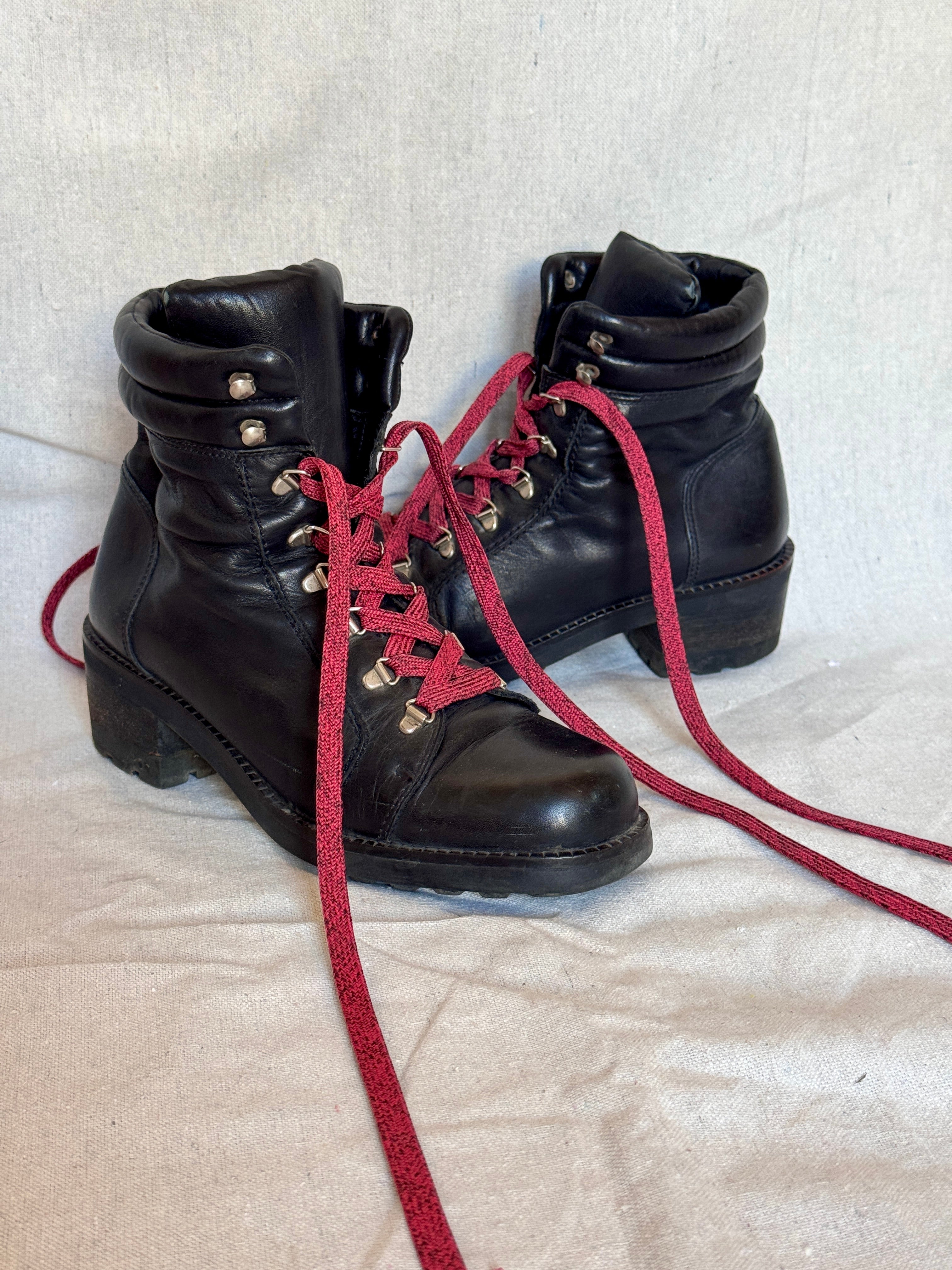 90s Nine West Black Leather Lace Up Combat Boots