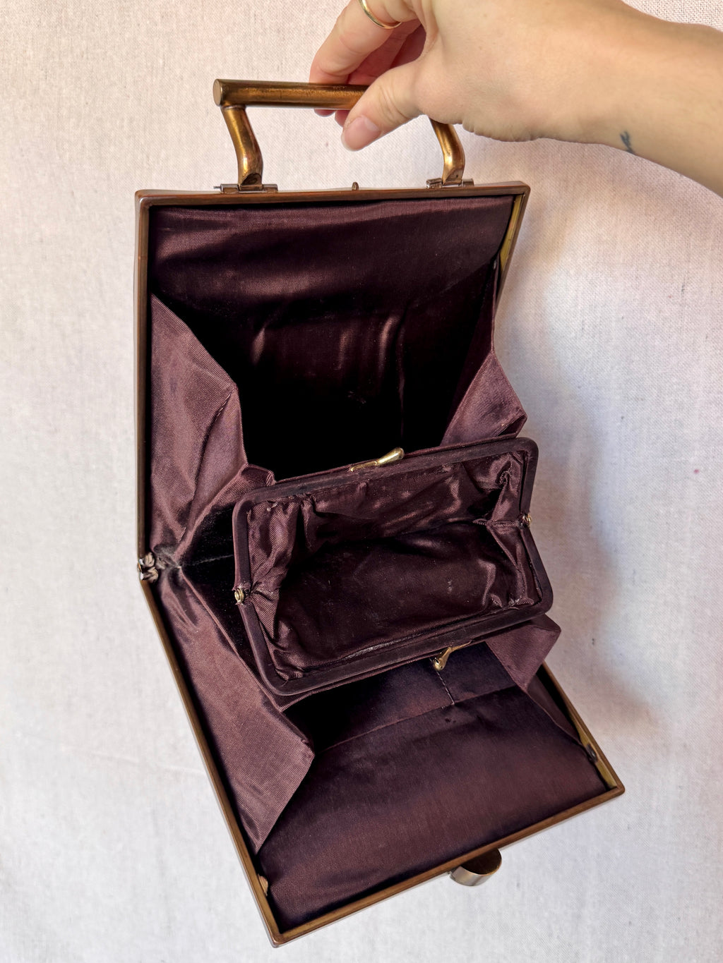 Vintage Brown Leather Square Handbag