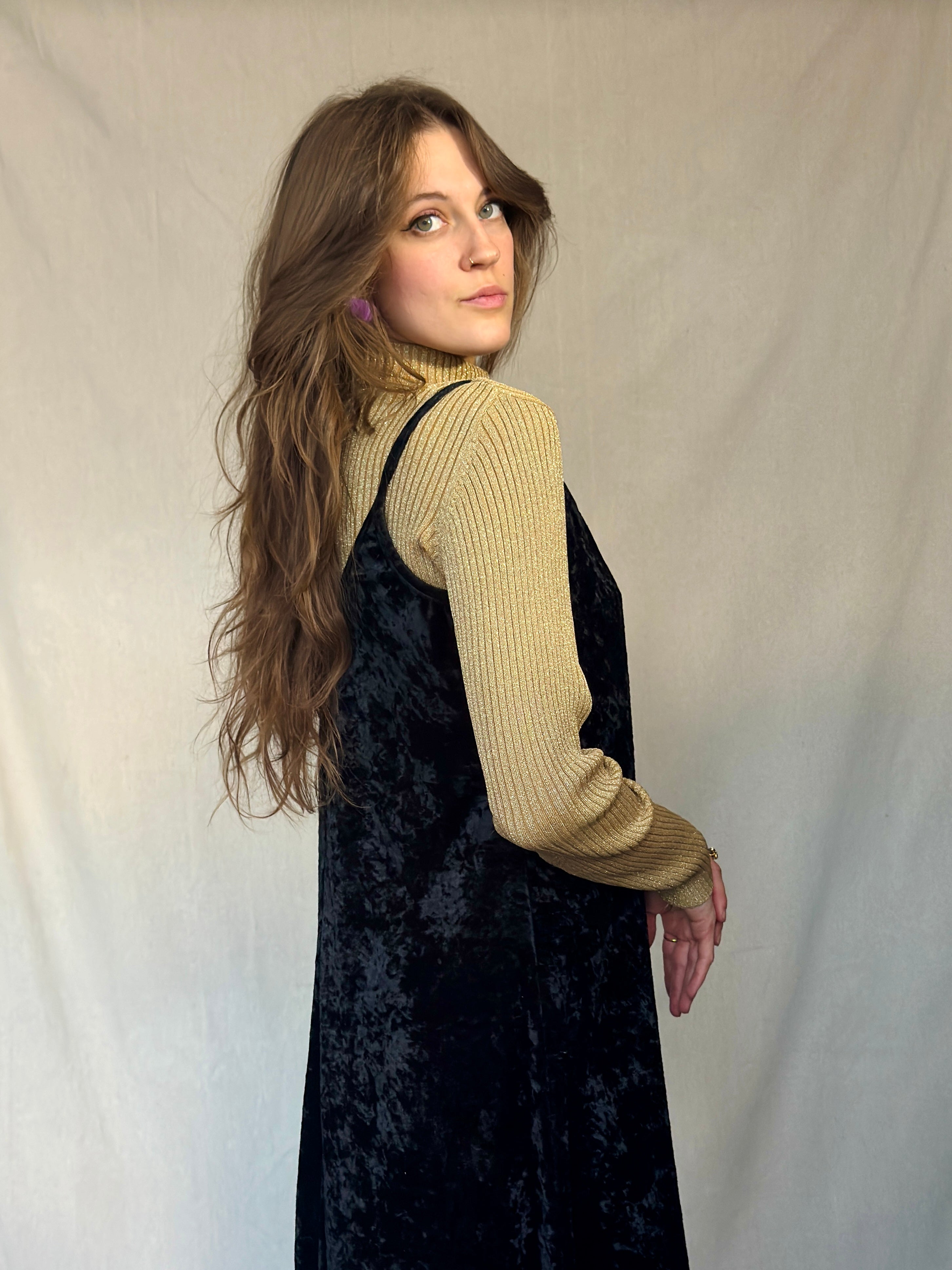 90s Strappy Crushed Velvet Maxi Dress