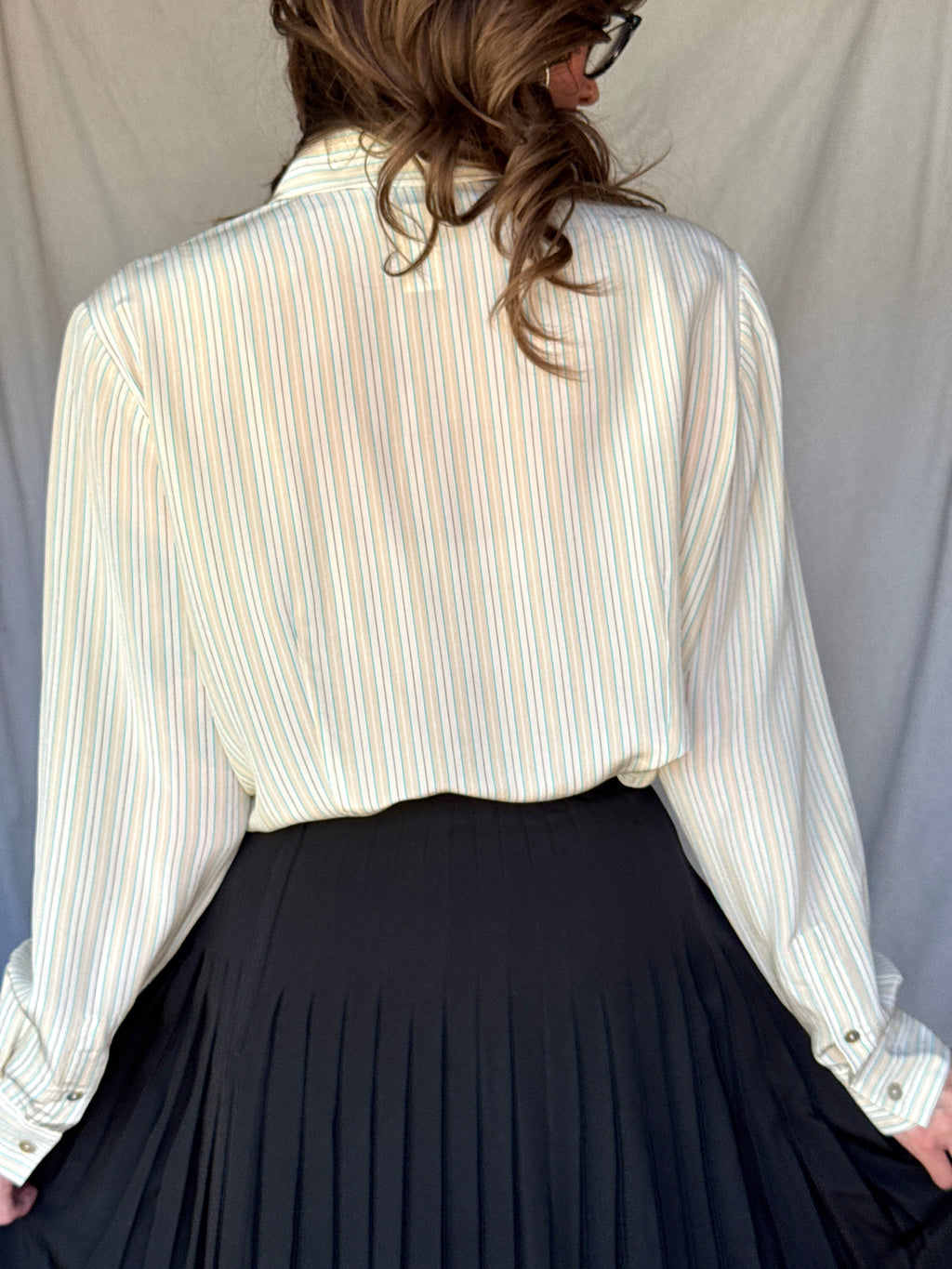 90s Cream Pinstriped Silk Button Up Shirt