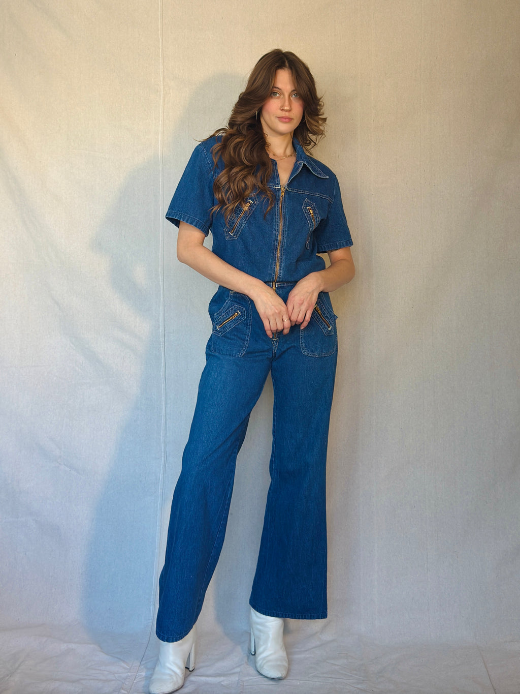 70s Vintage Denim Bell Bottom Jumpsuit