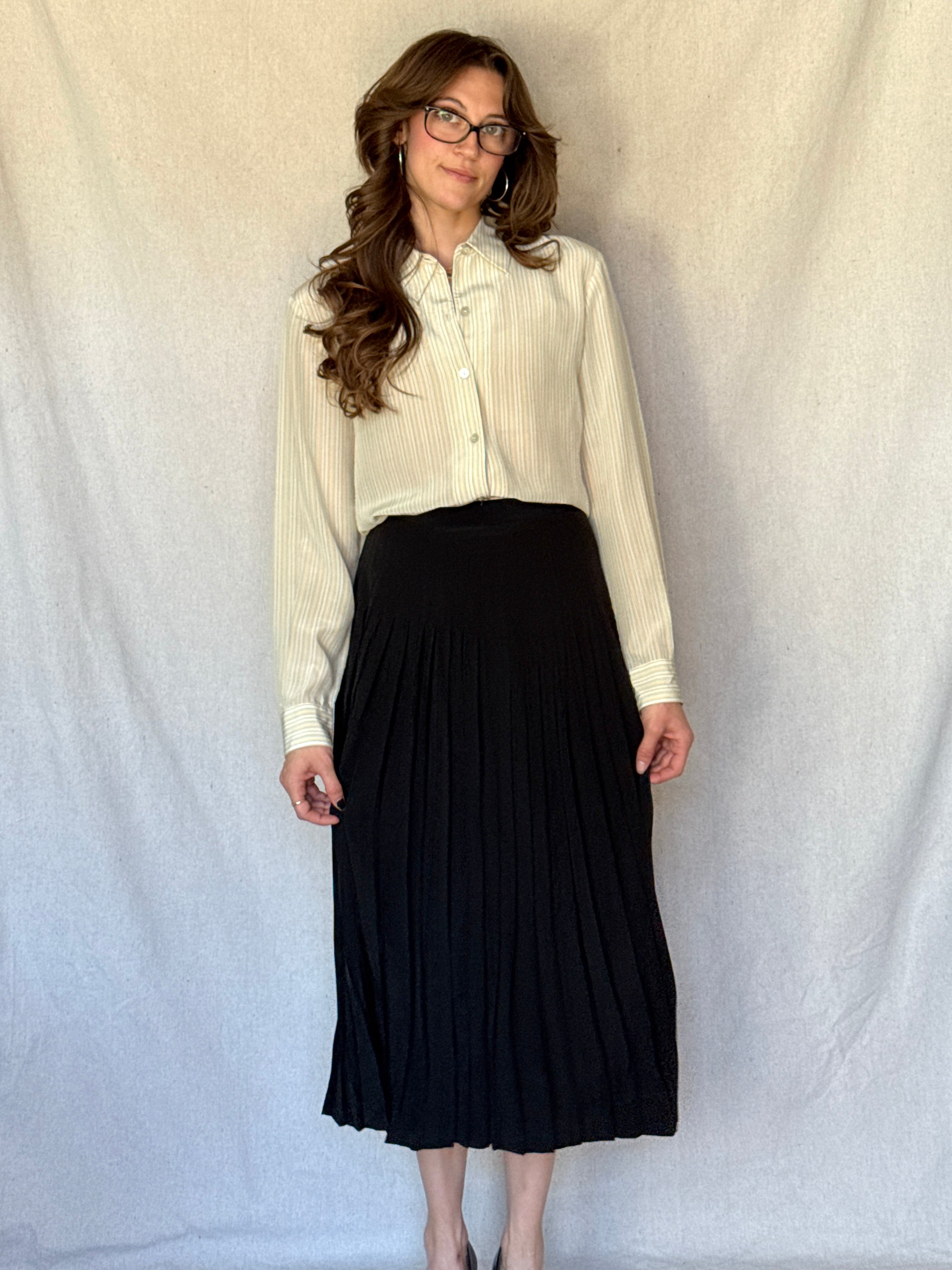 90s Cream Pinstriped Silk Button Up Shirt