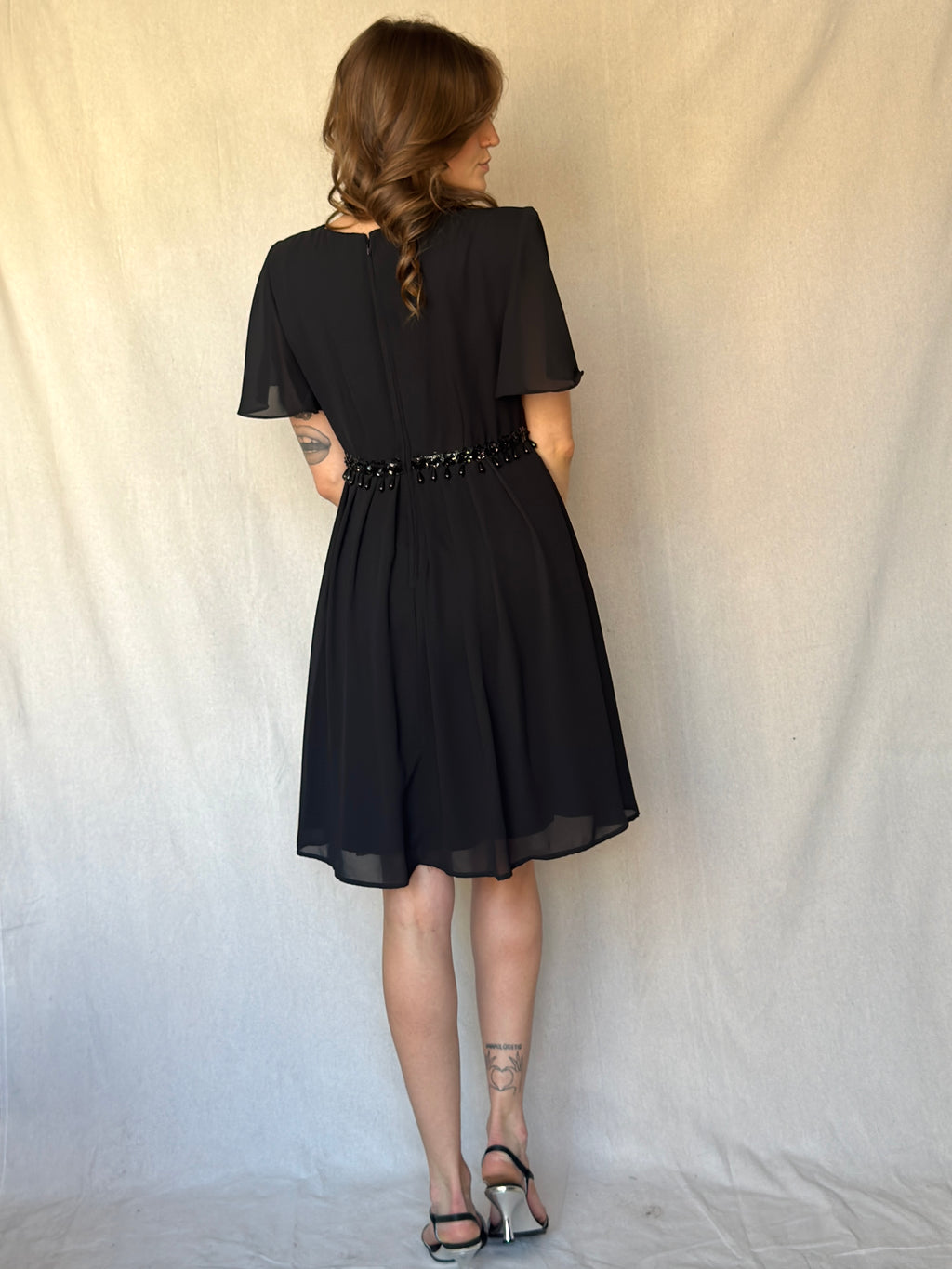 90s Mini Black Beaded Babydoll Dress