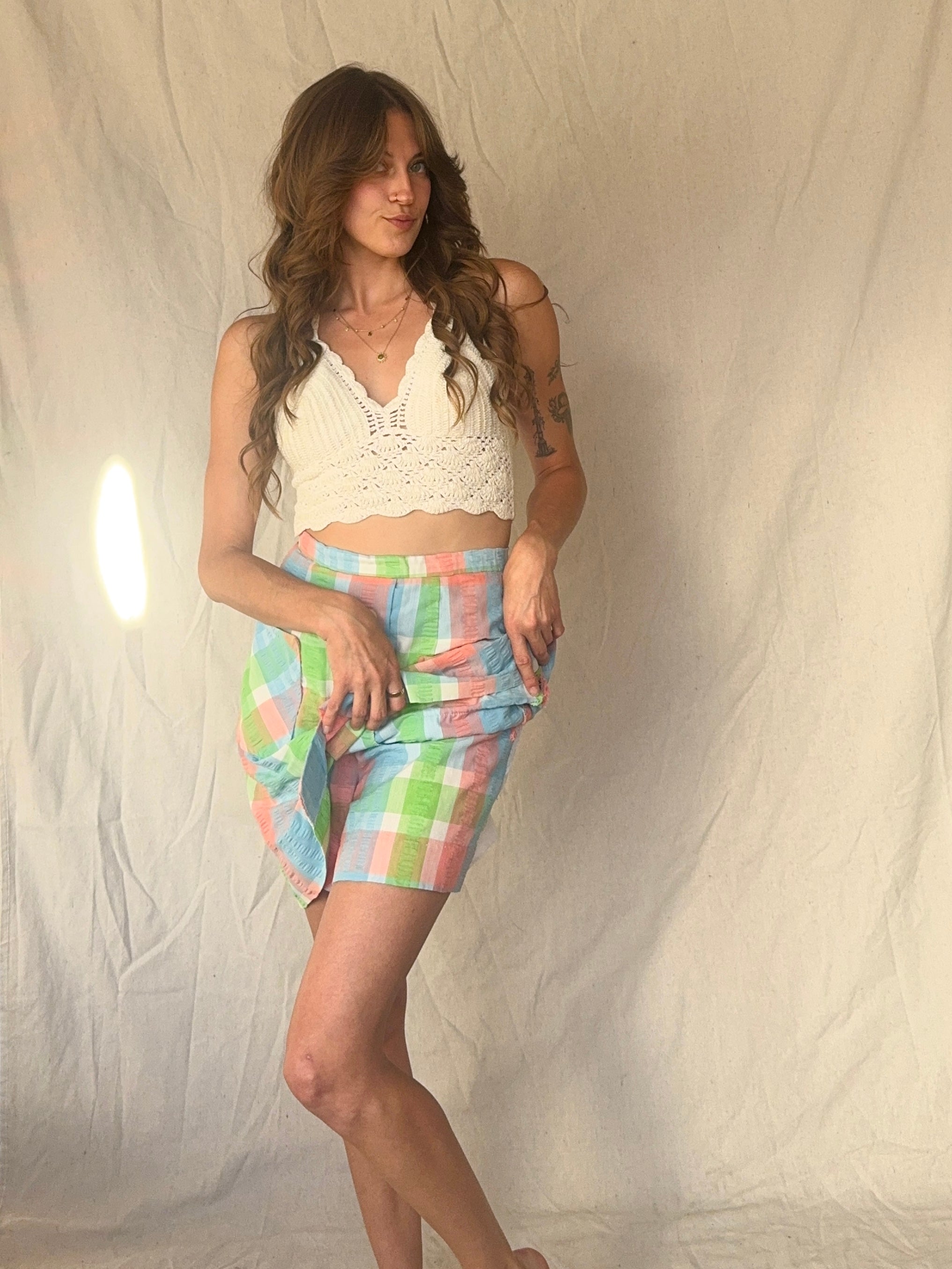 60s Preppy Plaid Mini Button Circle Skirt