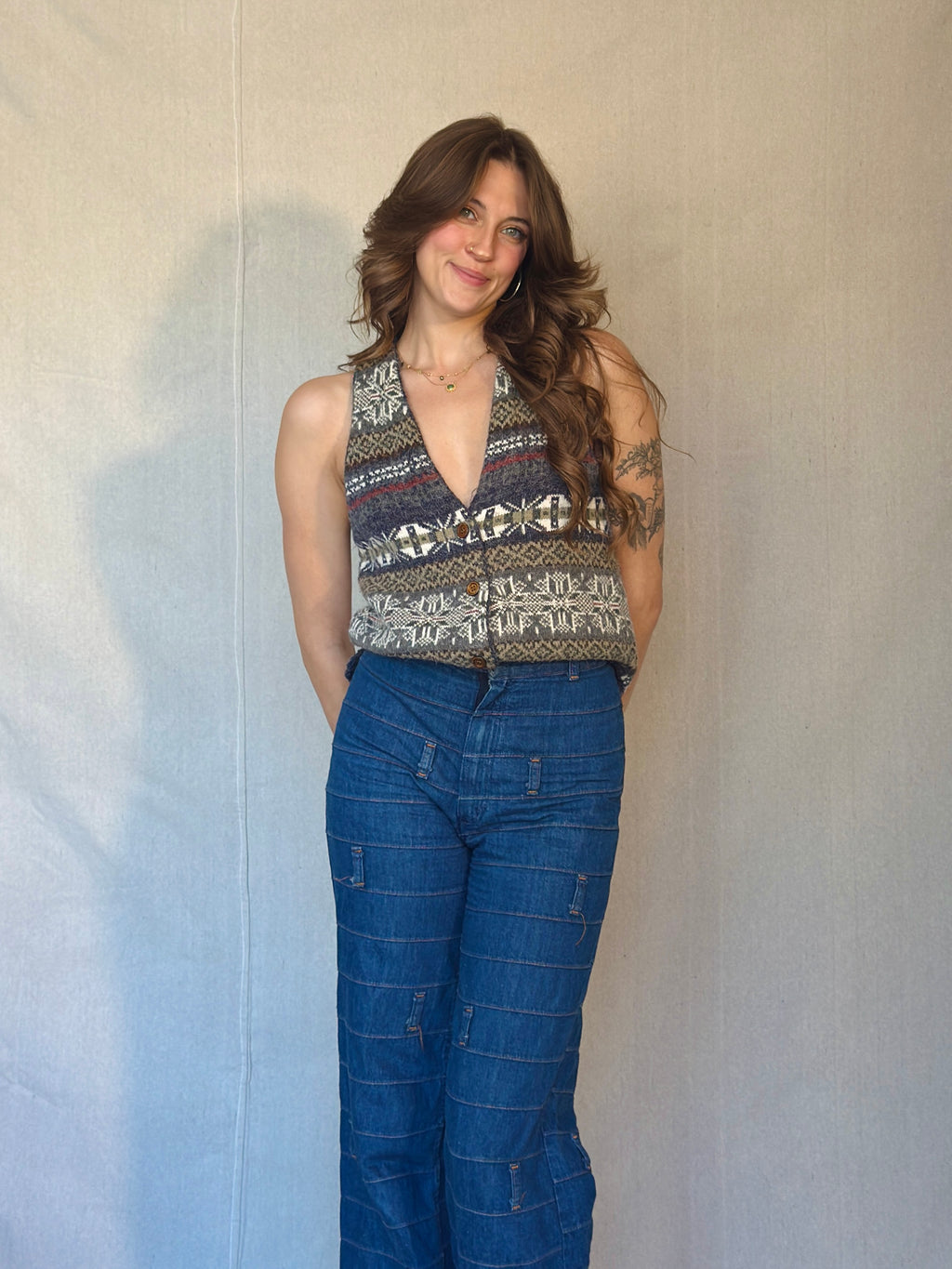 80s Fuzzy Button Up Sweater Vest