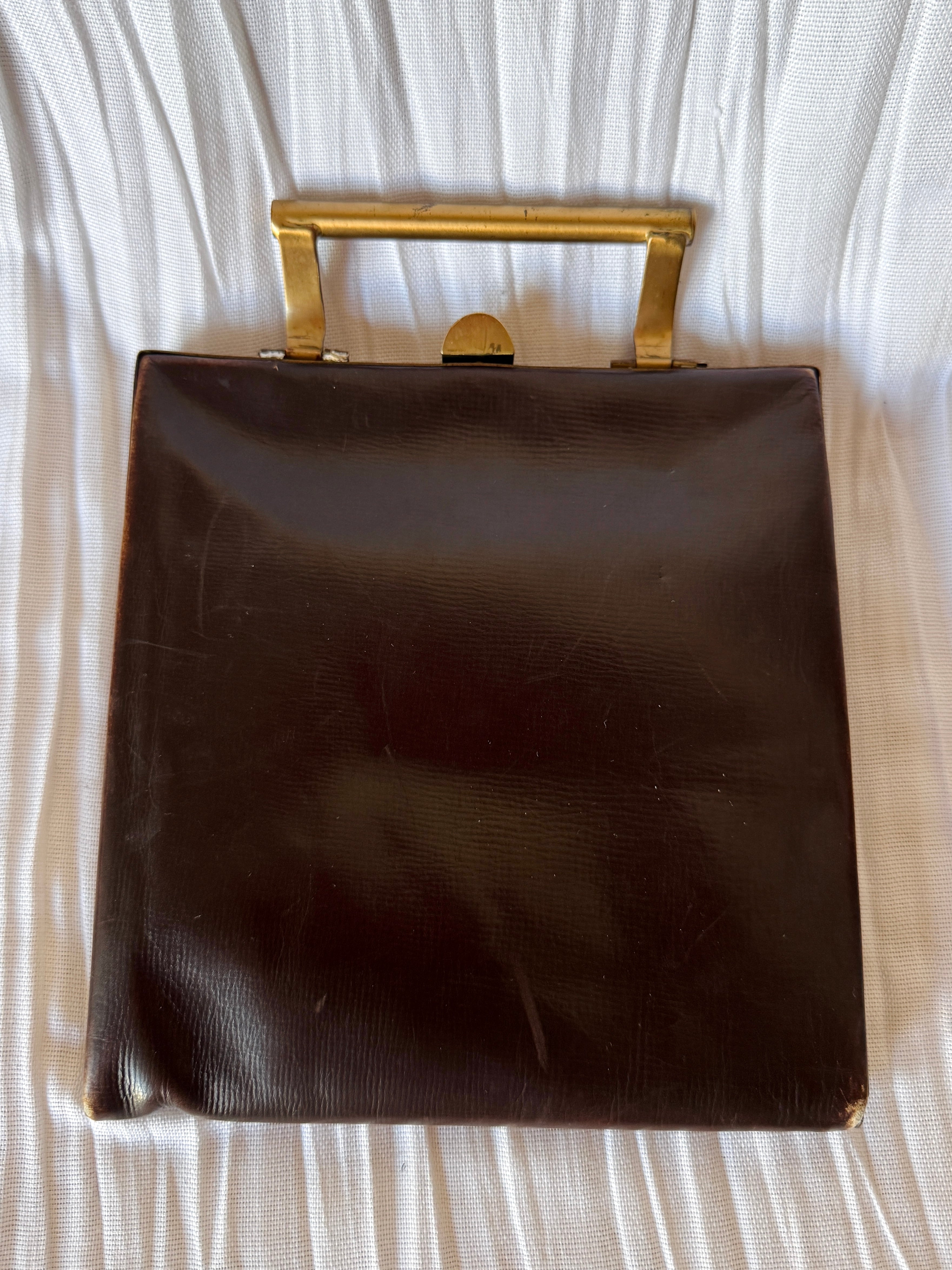 Vintage Brown Leather Square Handbag