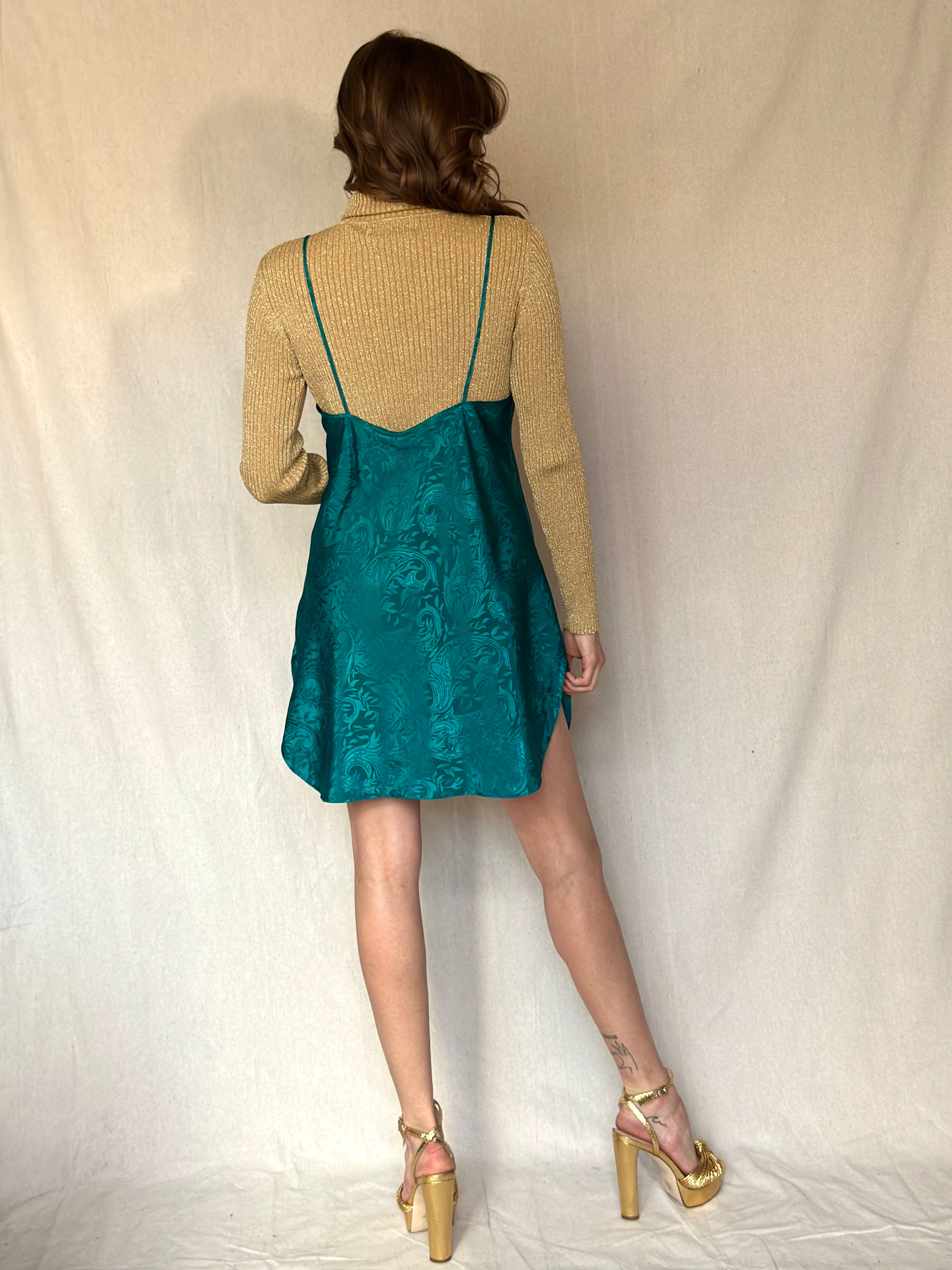 80s Gold Lurex Ribbed Turtleneck Sweater