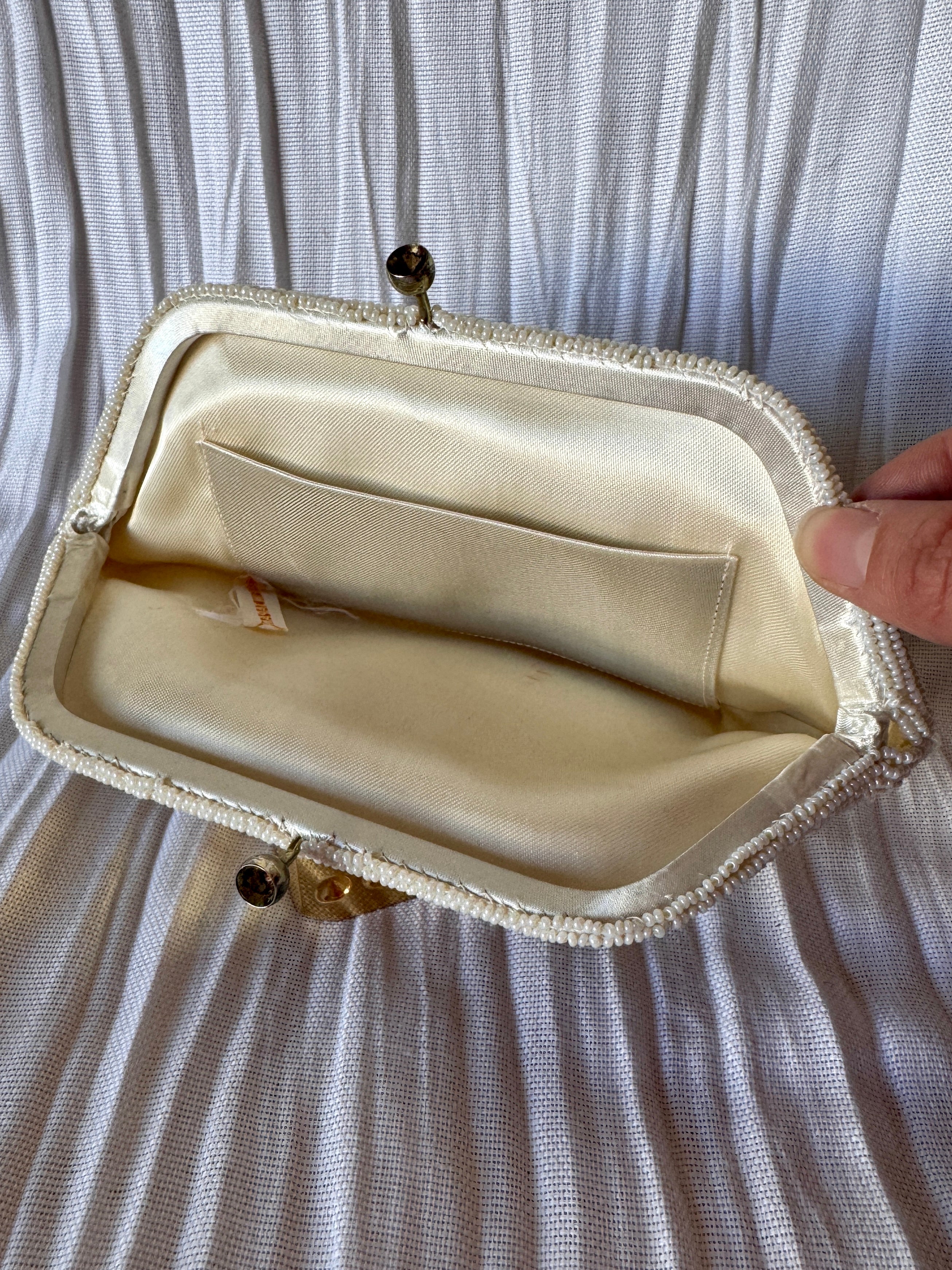 Vintage White Pearl Hand Beaded Clutch