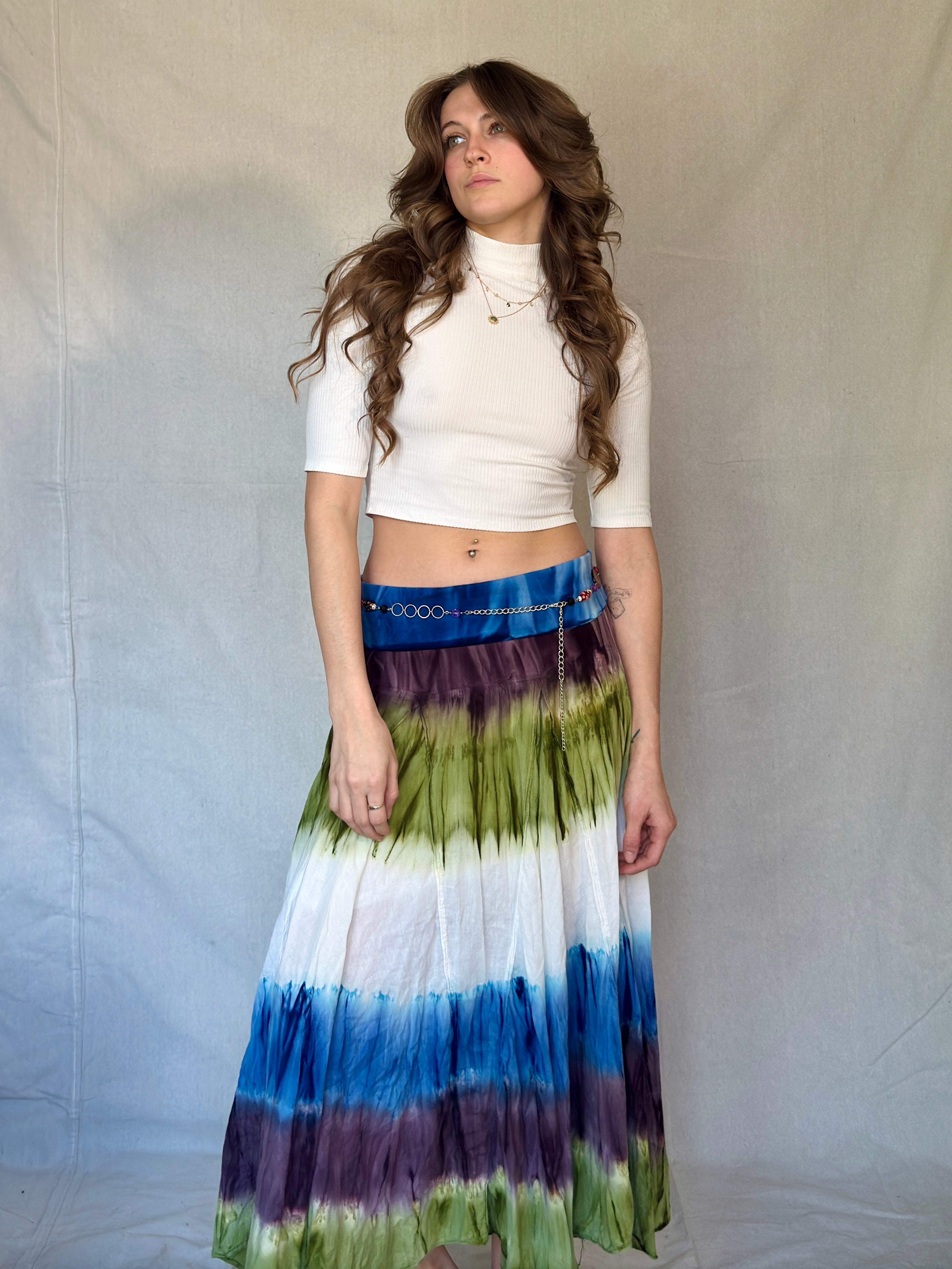 Vintage Flowy Tie Dye Midi Skirt