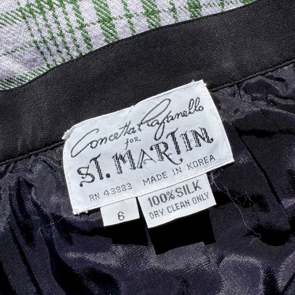 70s St. Martin Black Silk Pleated Midi Skirt