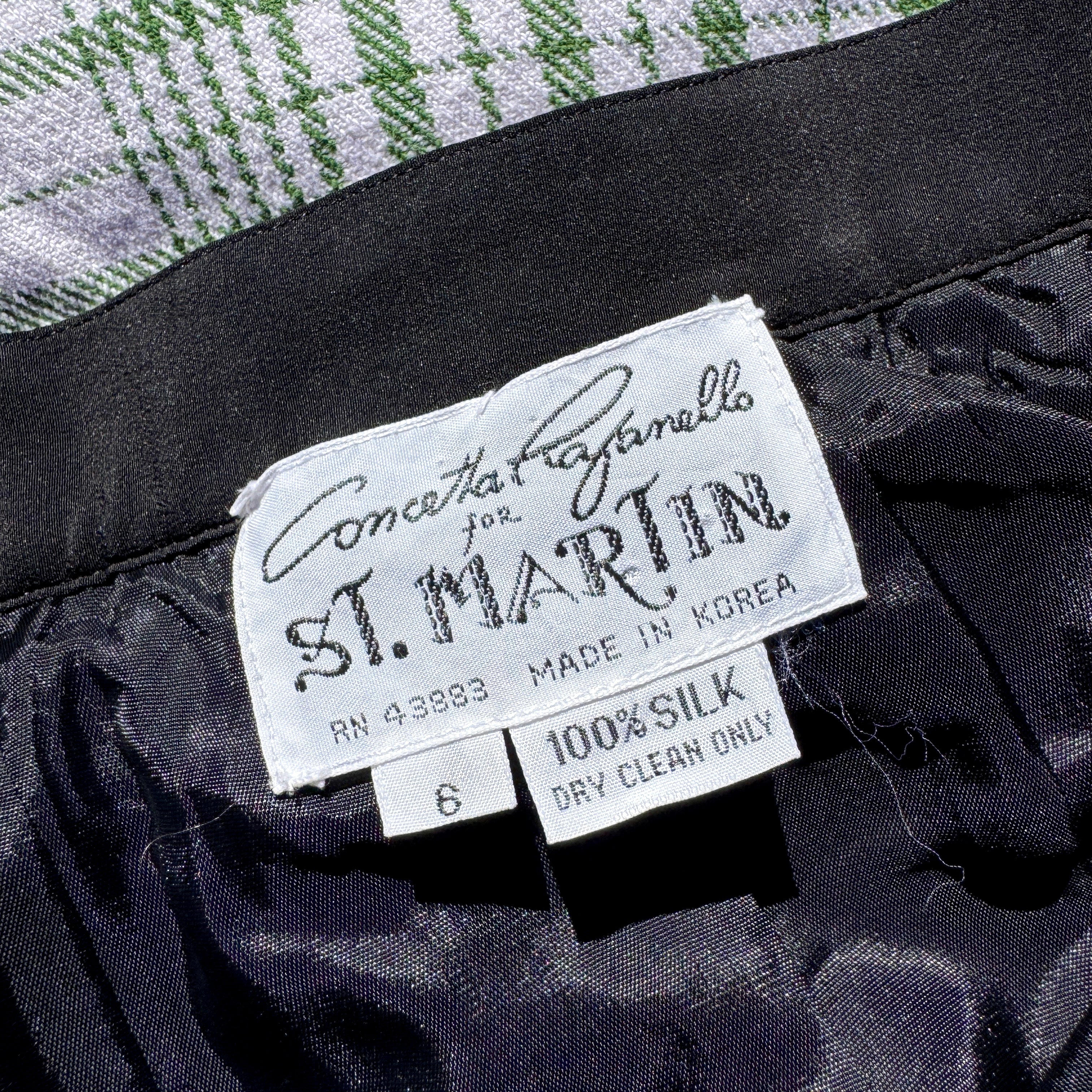 70s St. Martin Black Silk Pleated Midi Skirt