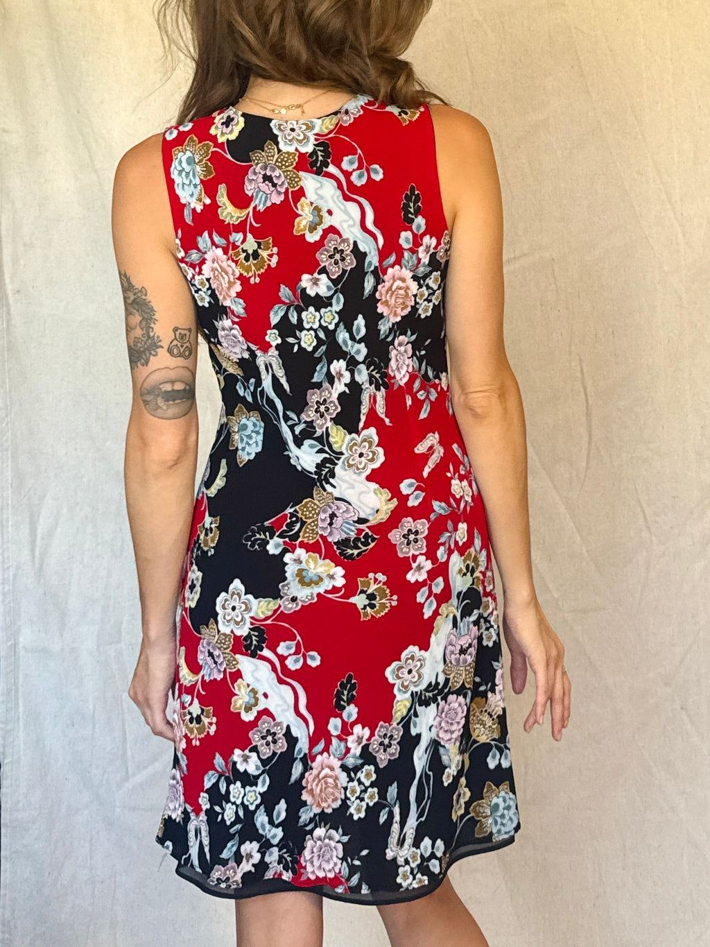 90s Black & Red Floral Butterfly Whimsigoth Chiffon Mini Dress