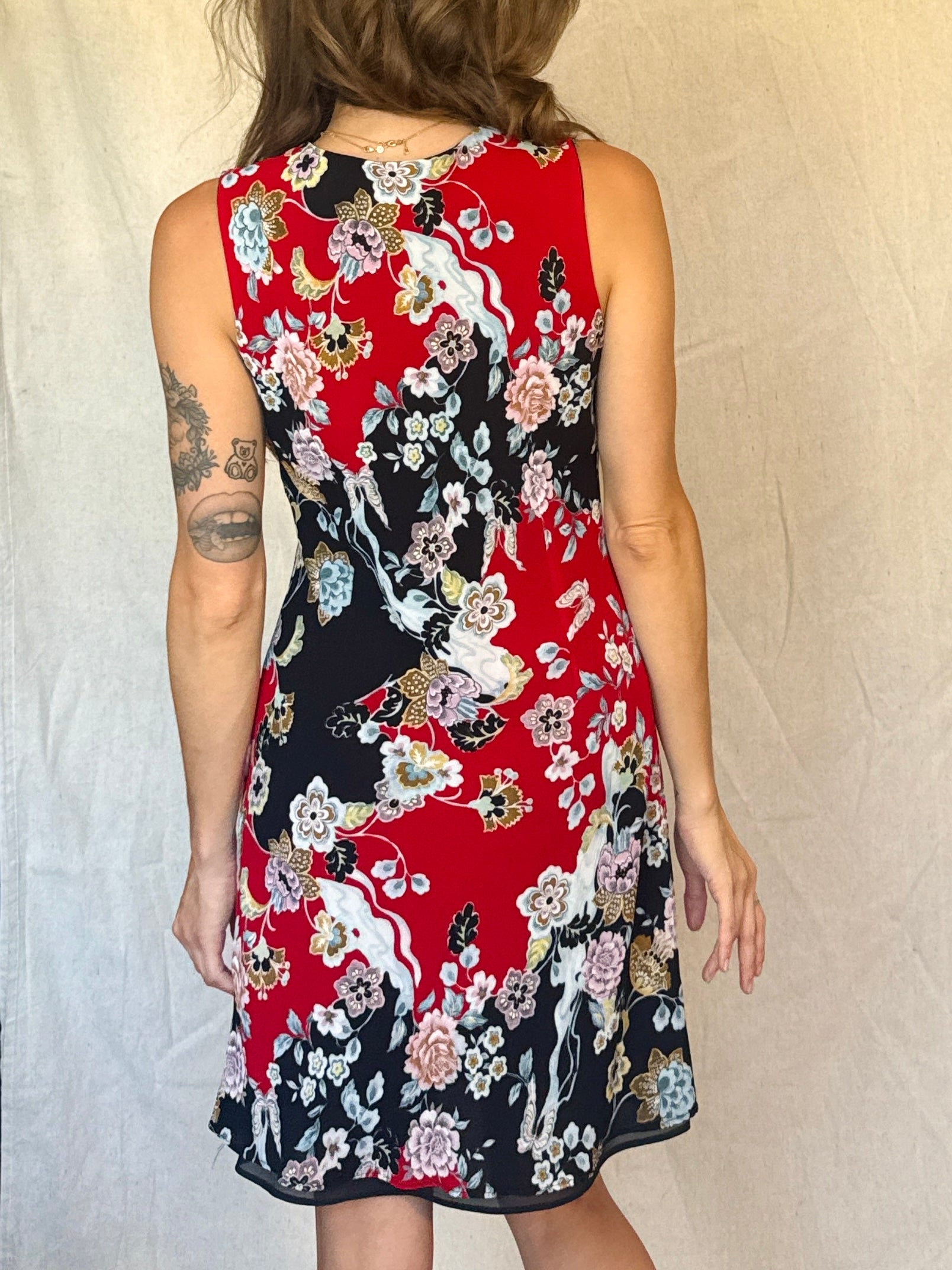90s Black & Red Floral Butterfly Whimsigoth Chiffon Mini Dress