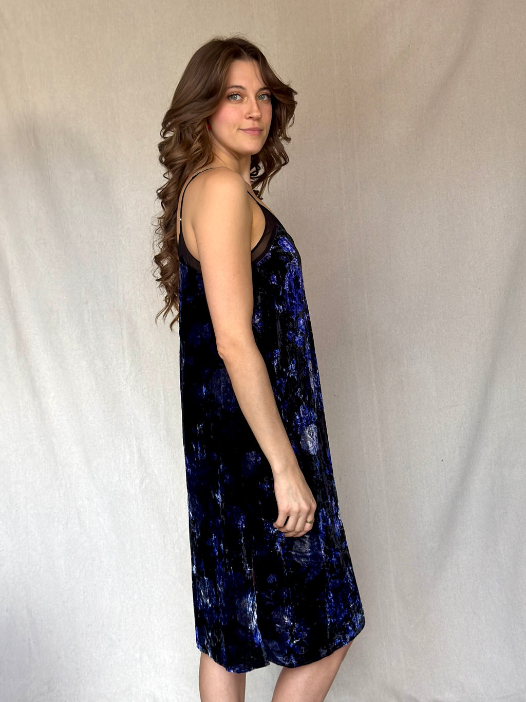 Y2K Crushed Velvet Floral Slip Dress