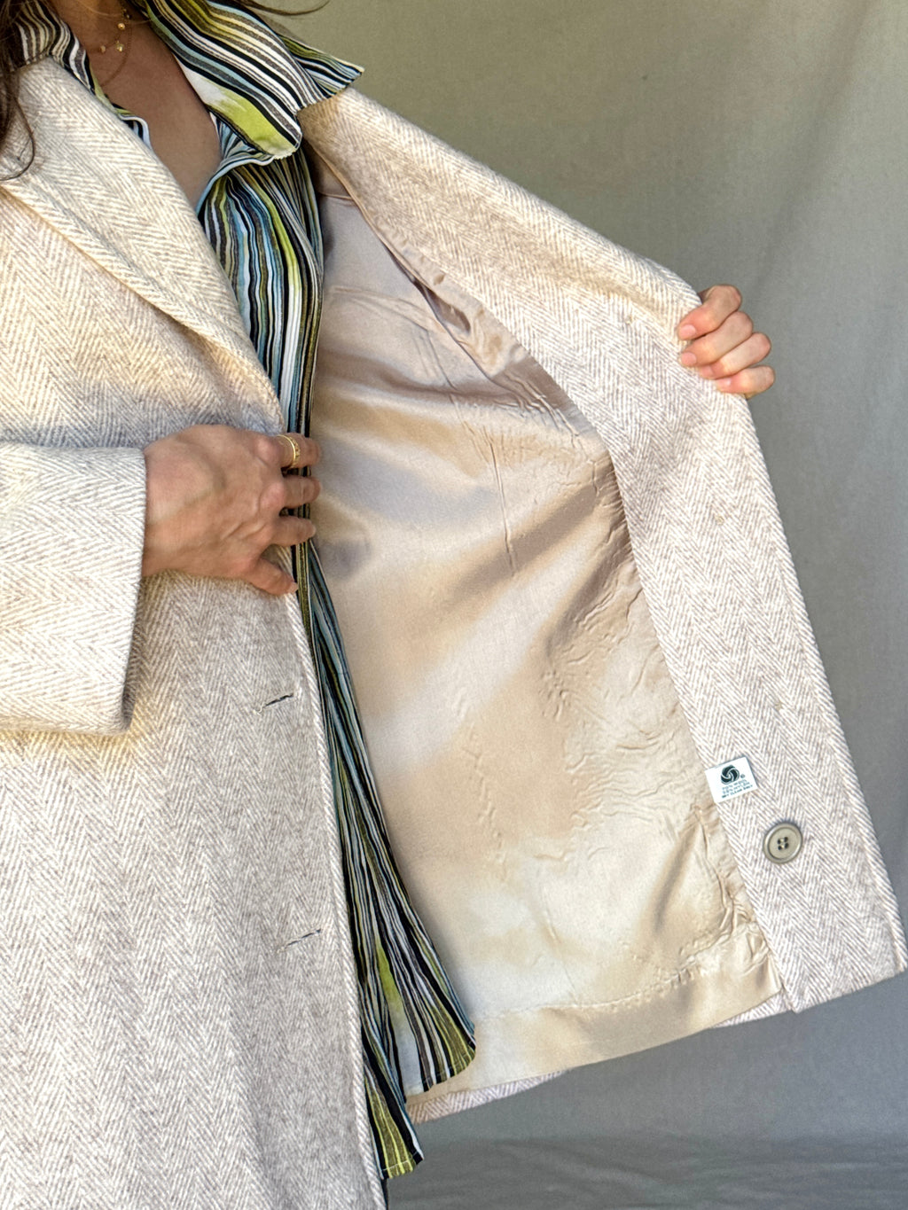 Vintage Sandy Brown Chevron Wool Coat