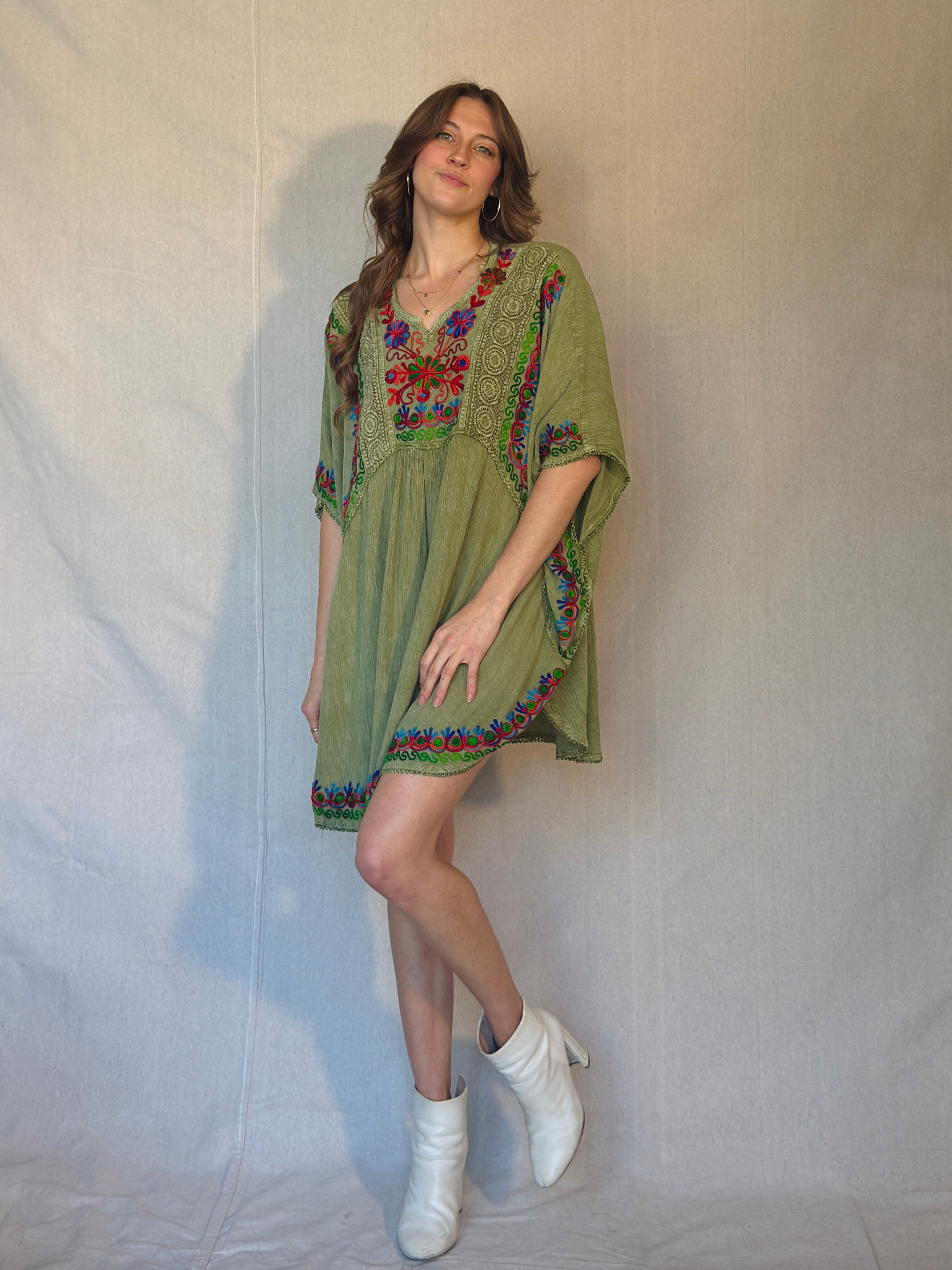 Green Embroidered Peasant Blouse