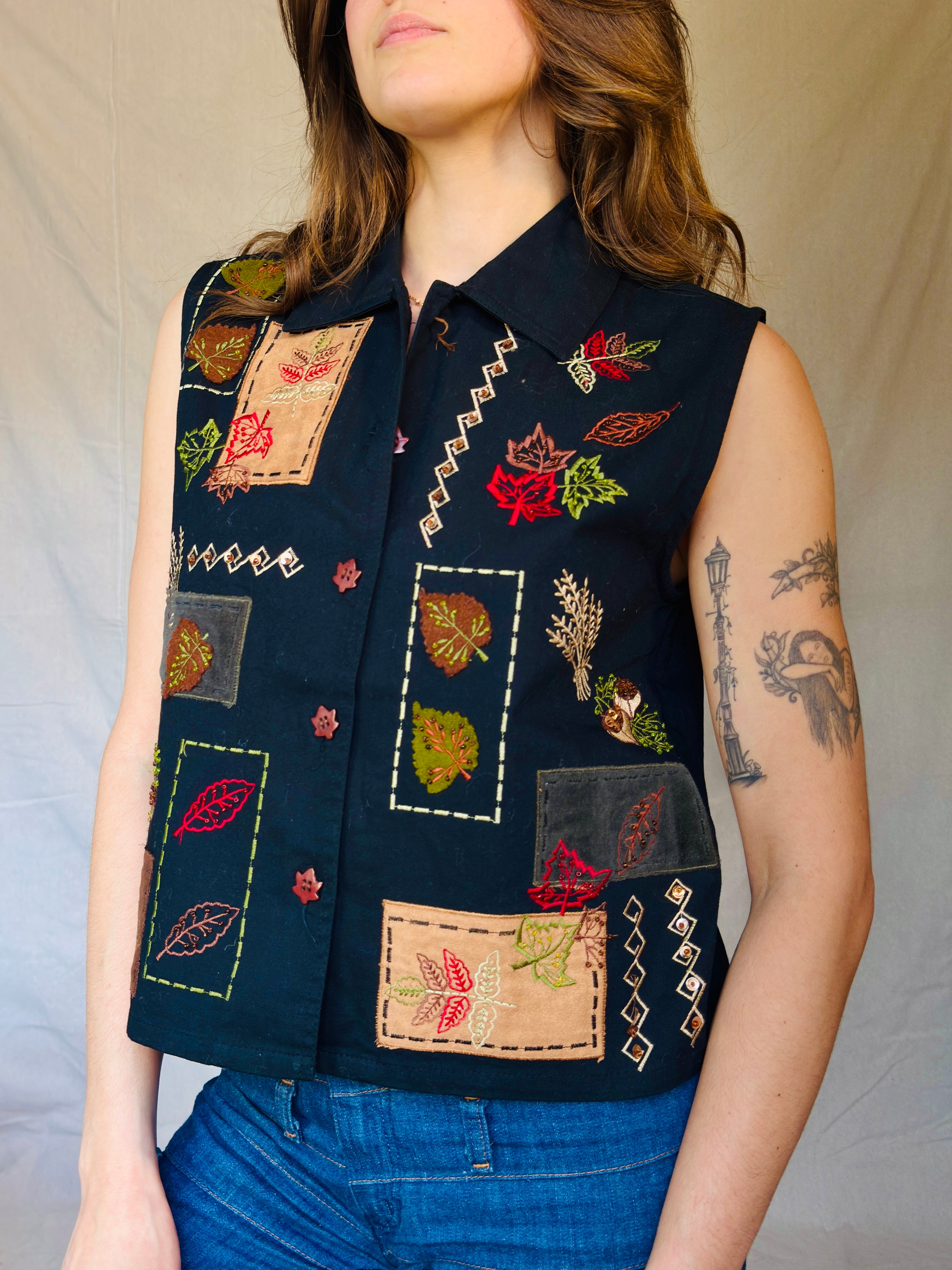 90s Black Fall Patchwork Vest