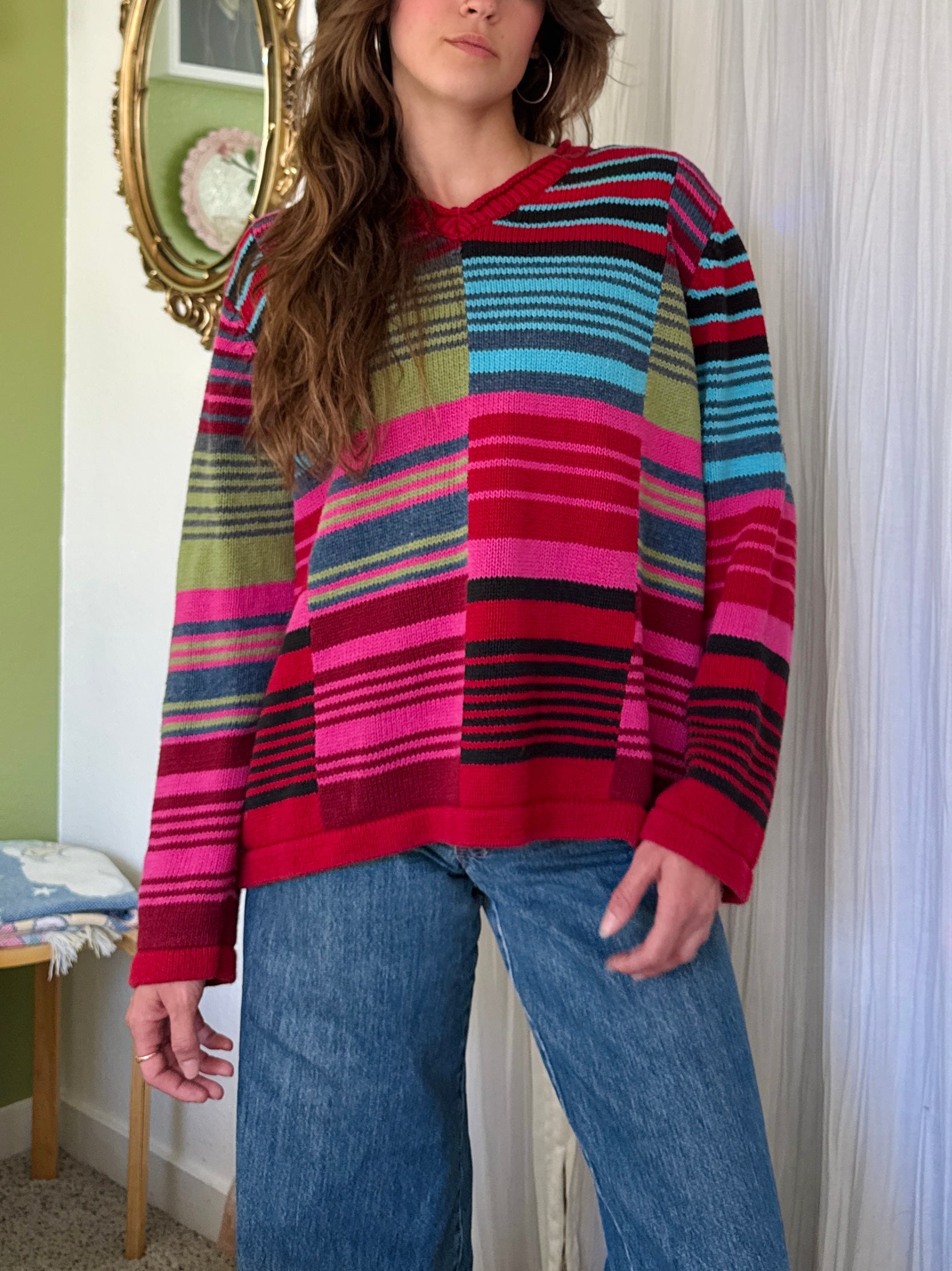 Y2K Liz Claiborne Striped Color Block Sweater