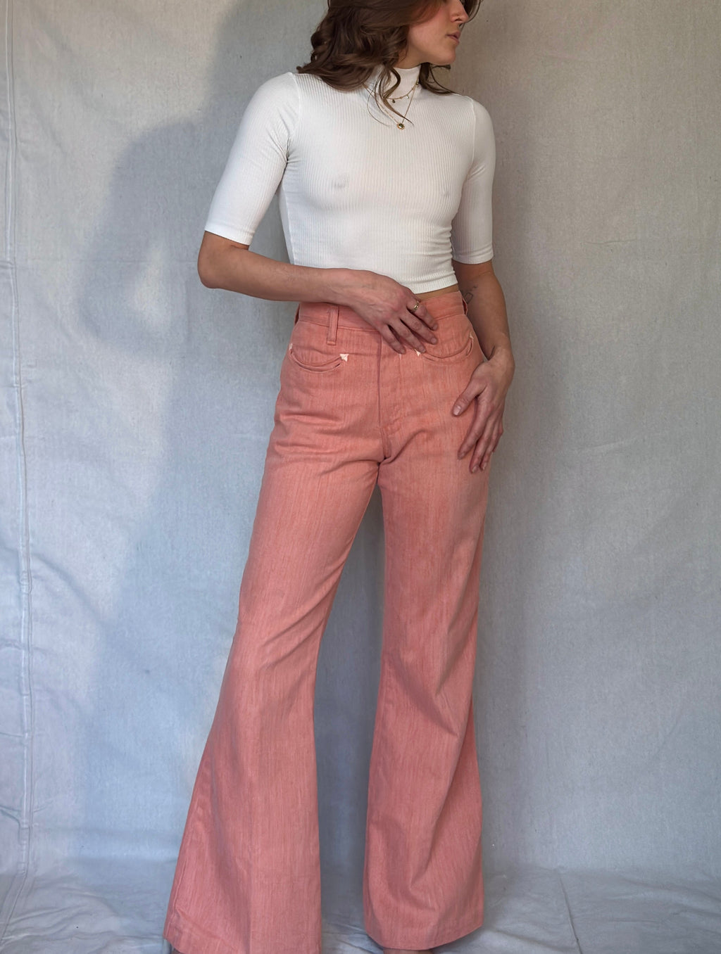 70s Peachy Bareback Bell Bottoms