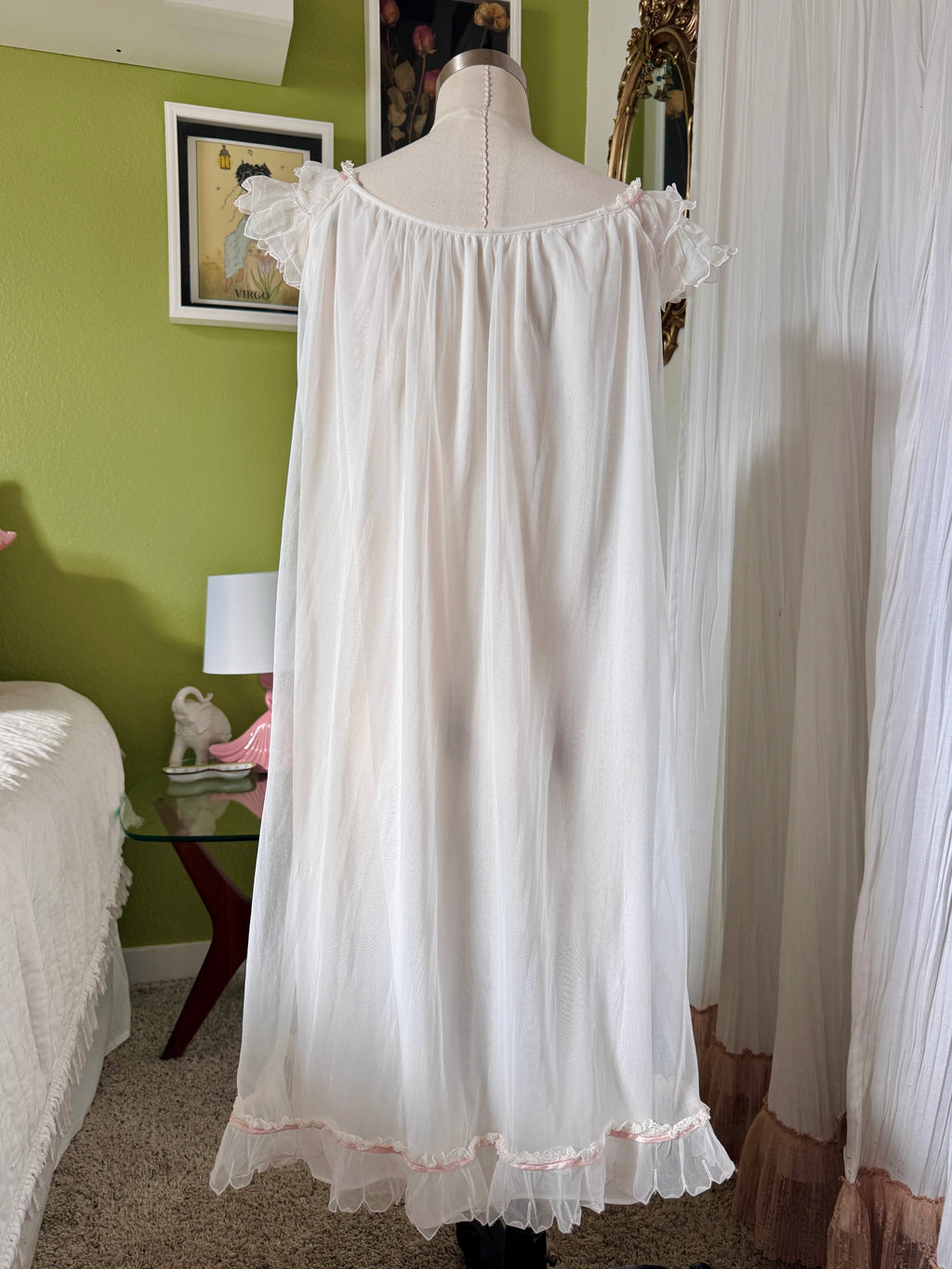 60s White Dreamy Rosette & Lace Babydoll Slip Dress