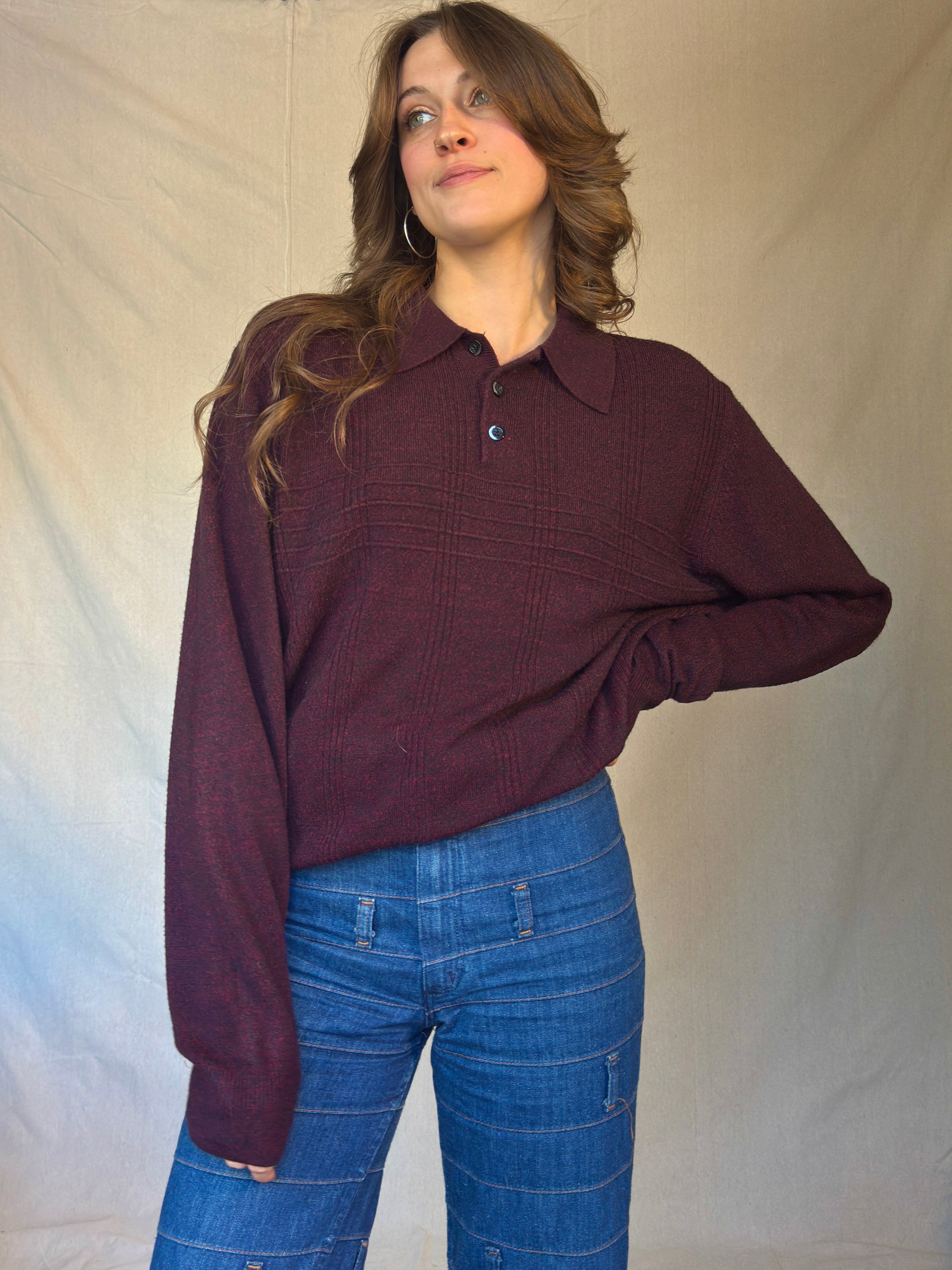 Dark Burgundy Collared Sweater (Modern)