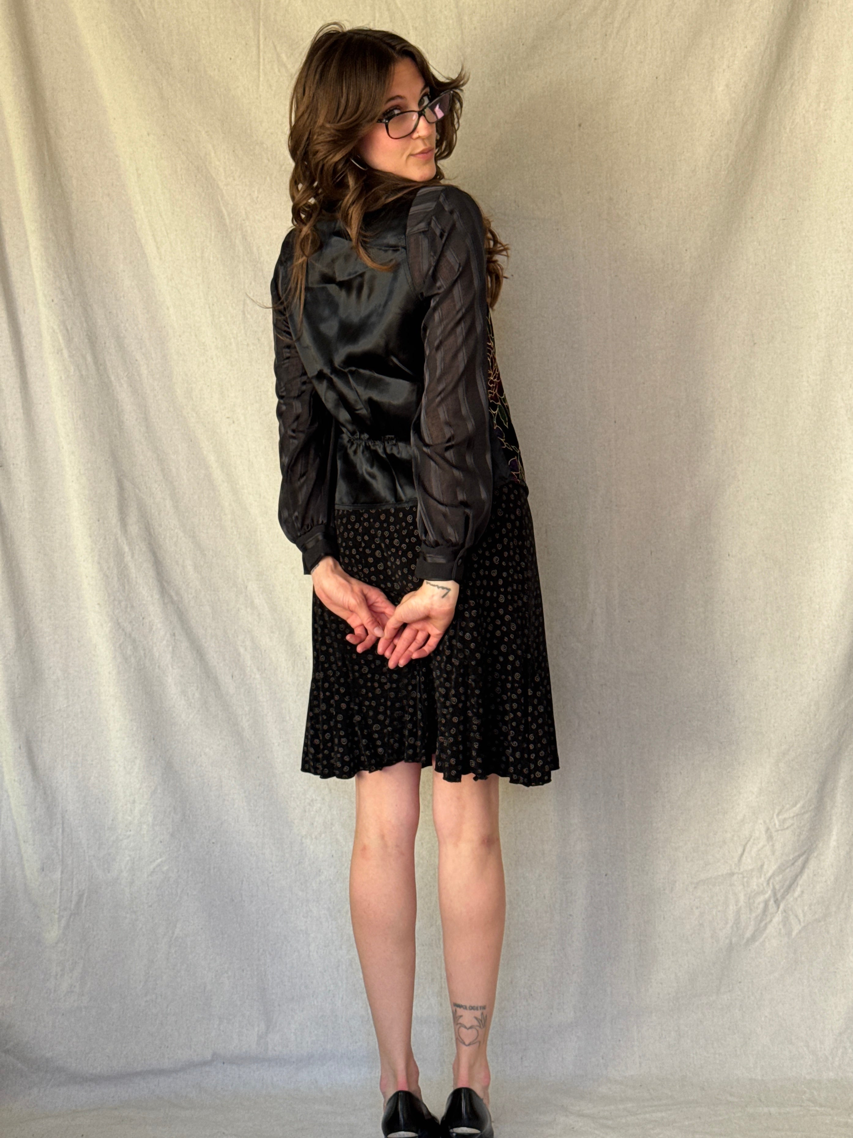 80s Black Velvet Floral Tux Vest