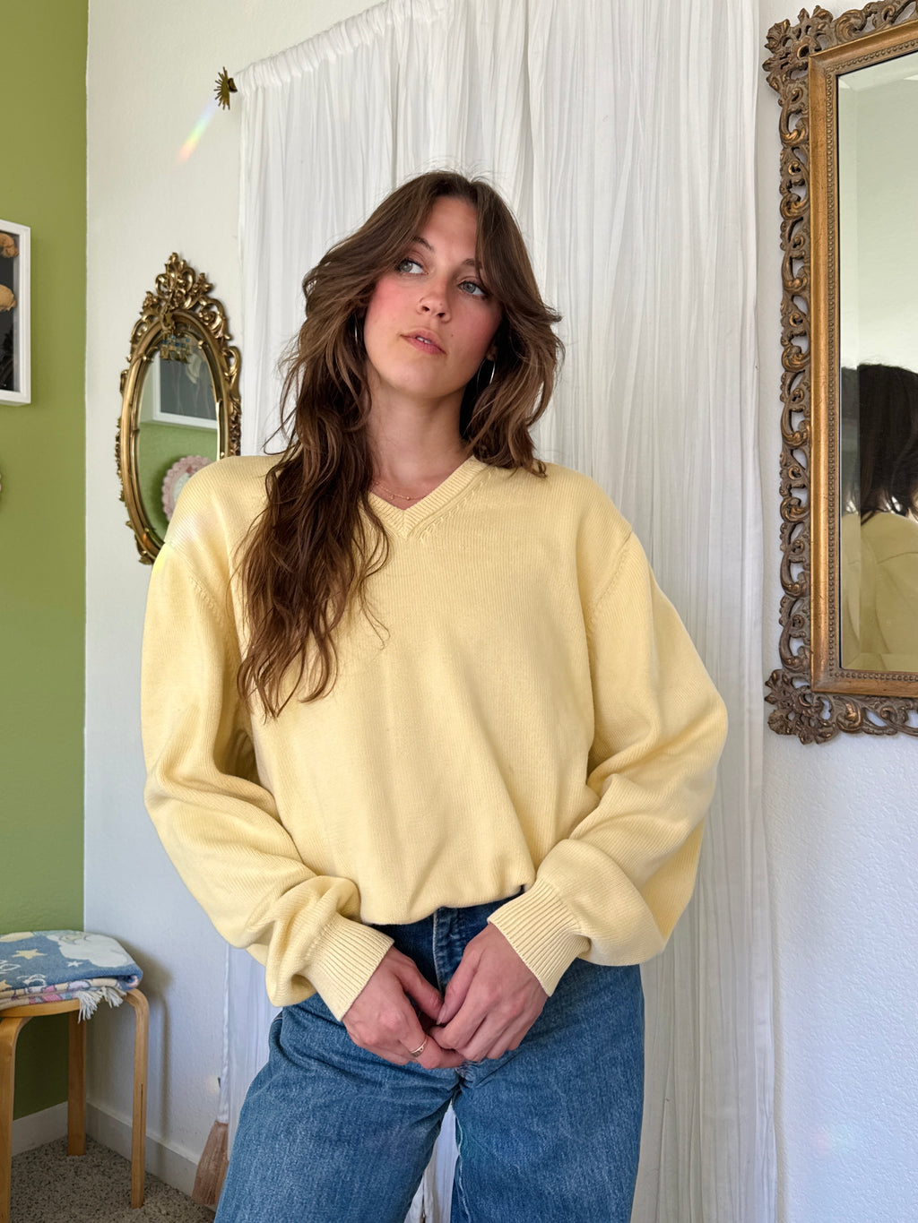 Y2K Soft Butter Yellow Cotton Sweater